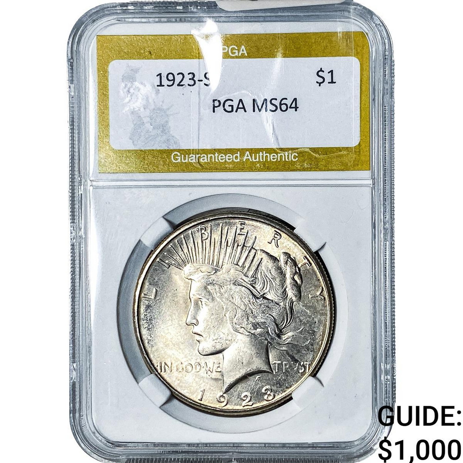 1923-S Silver Peace Dollar PGA MS64: 1923-S Silver Peace Dollar PGA MS64