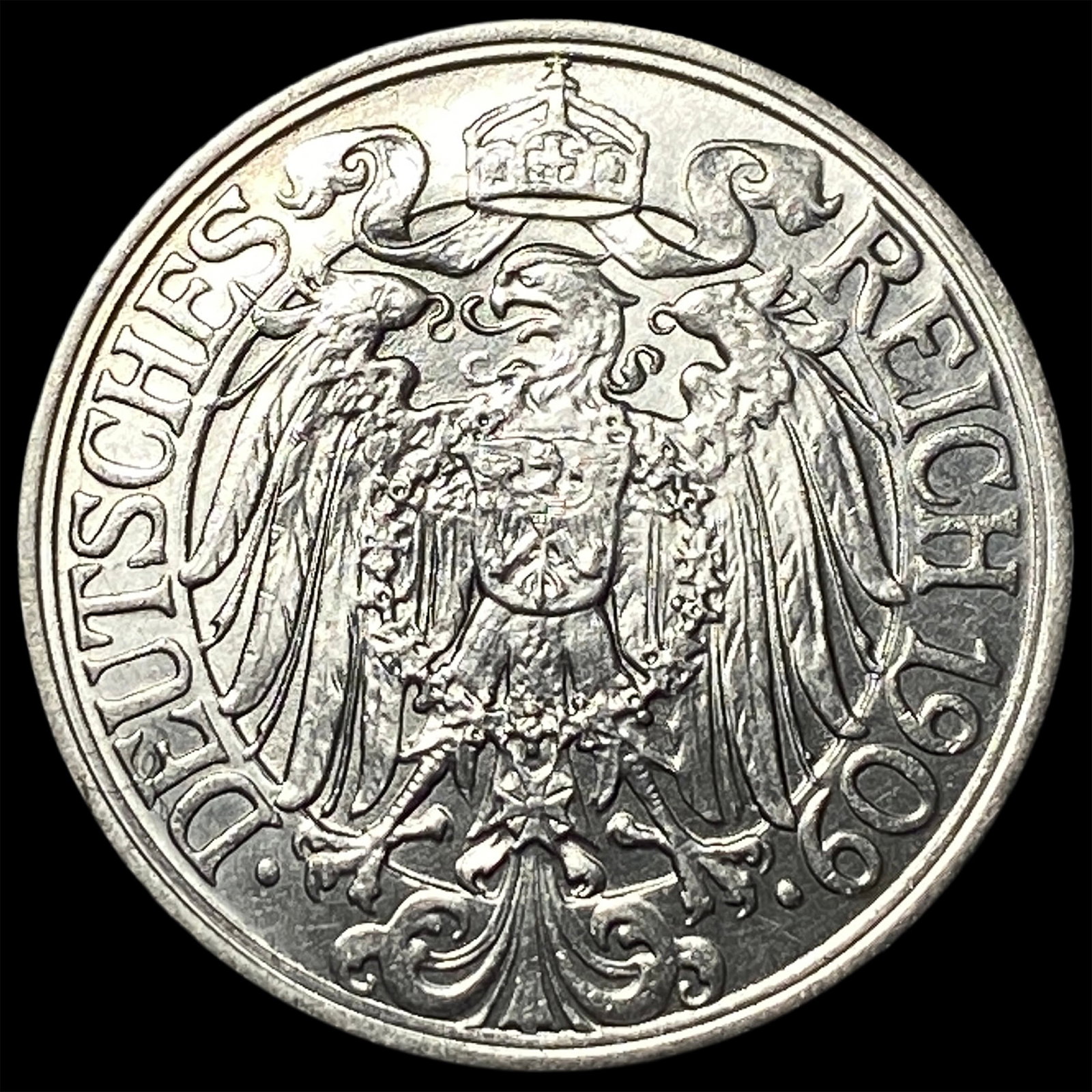 1909A Germany Empire Nickel 25 Pfennig: 1909A Germany Empire Nickel 25 Pfennig