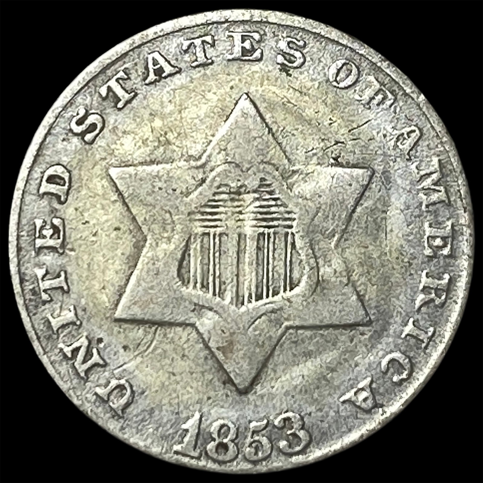 1853 Silver Three-Cent Piece NICELY CIRCULATED: 1853 Silver Three-Cent Piece NICELY CIRCULATED