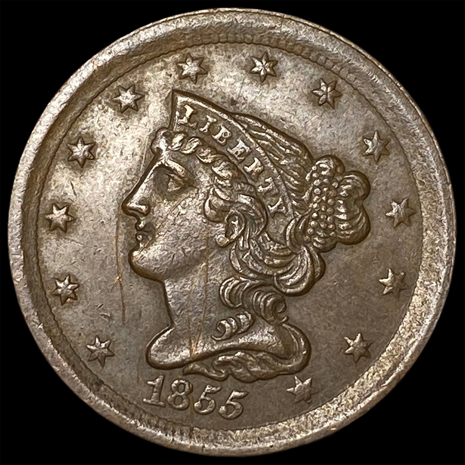 1855 Braided Hair Half Cent CLOSELY UNCIRCULATED: 1855 Braided Hair Half Cent CLOSELY UNCIRCULATED