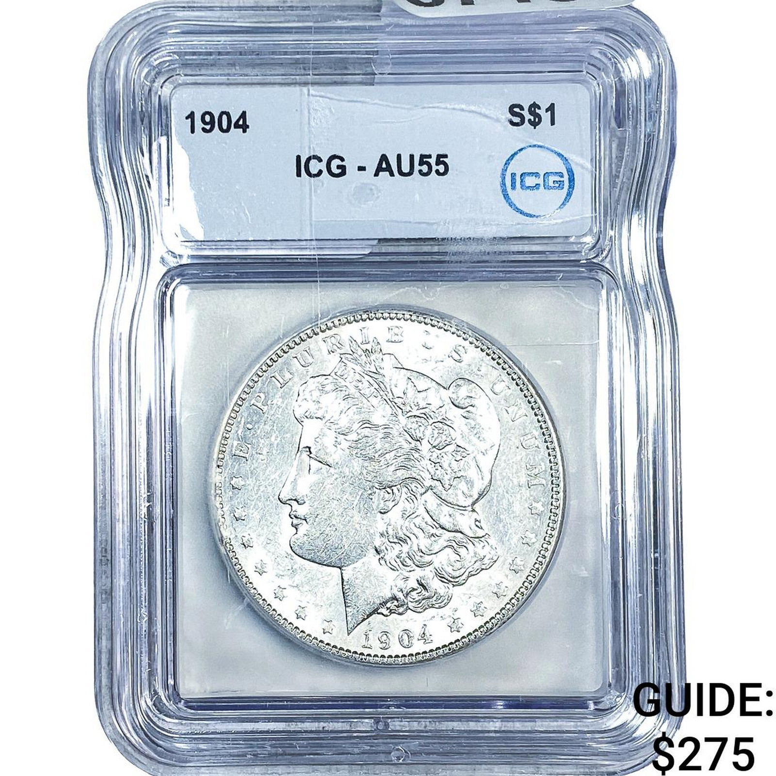 1904 Morgan Silver Dollar ICG AU55: 1904 Morgan Silver Dollar ICG AU55