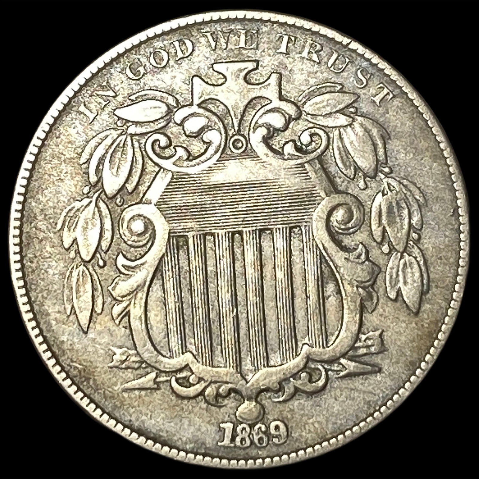 1869 Shield Nickel NEARLY UNCIRCULATED: 1869 Shield Nickel NEARLY UNCIRCULATED
