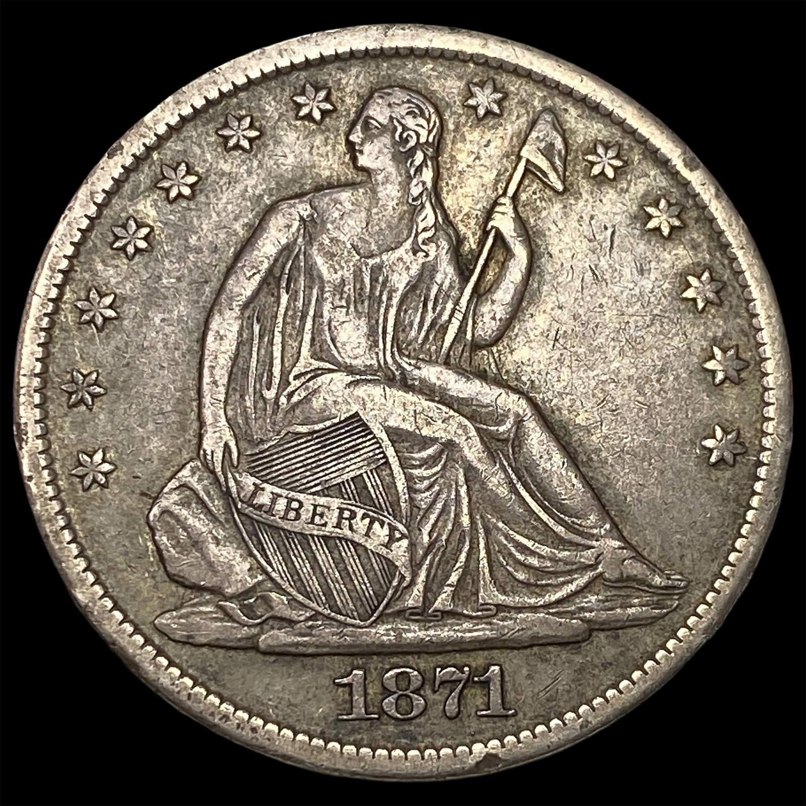 1871-S Silver Seated Liberty Half Dollar NEARLY UNCIRCULATED (1 of 2)
