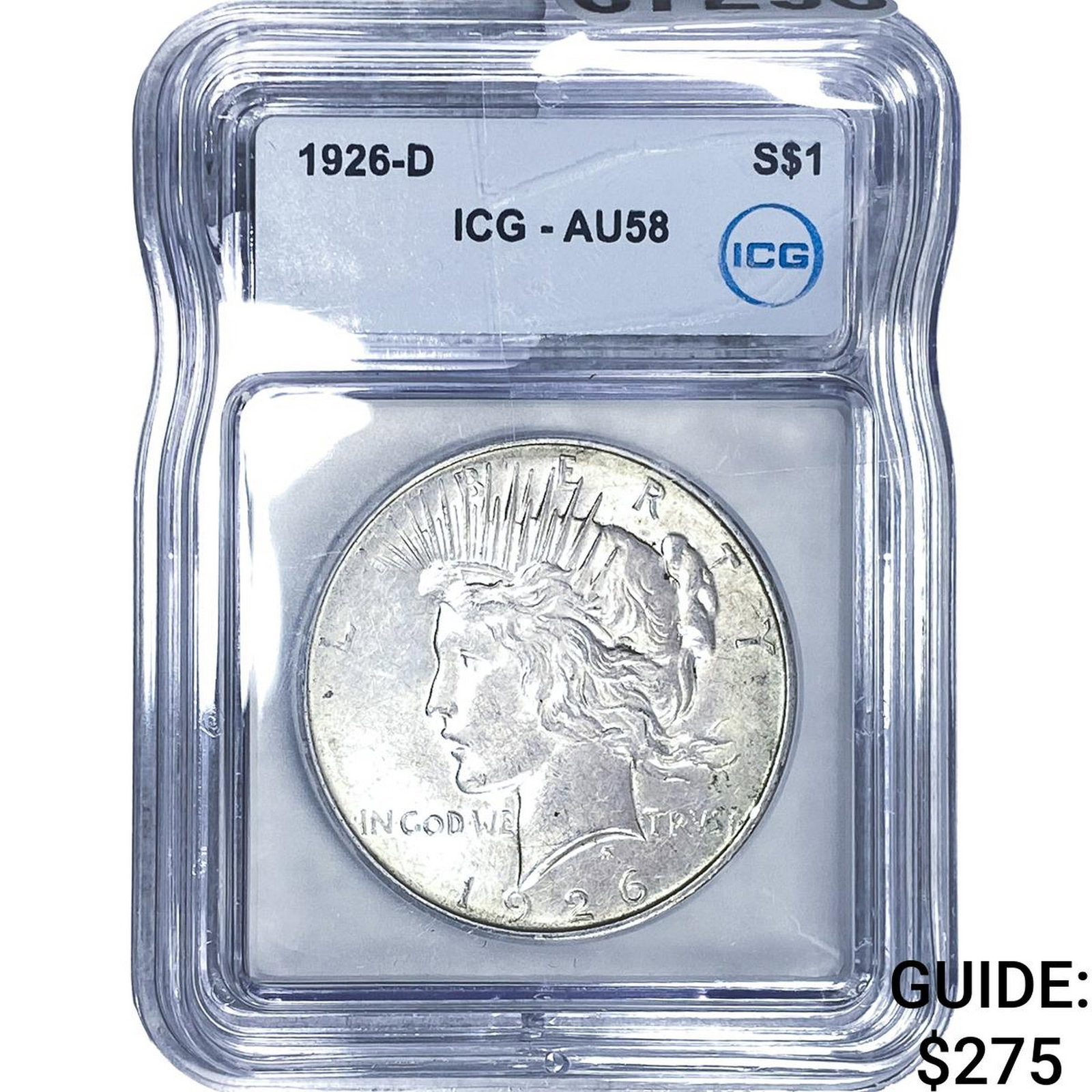 1926-D Silver Peace Dollar ICG AU58: 1926-D Silver Peace Dollar ICG AU58