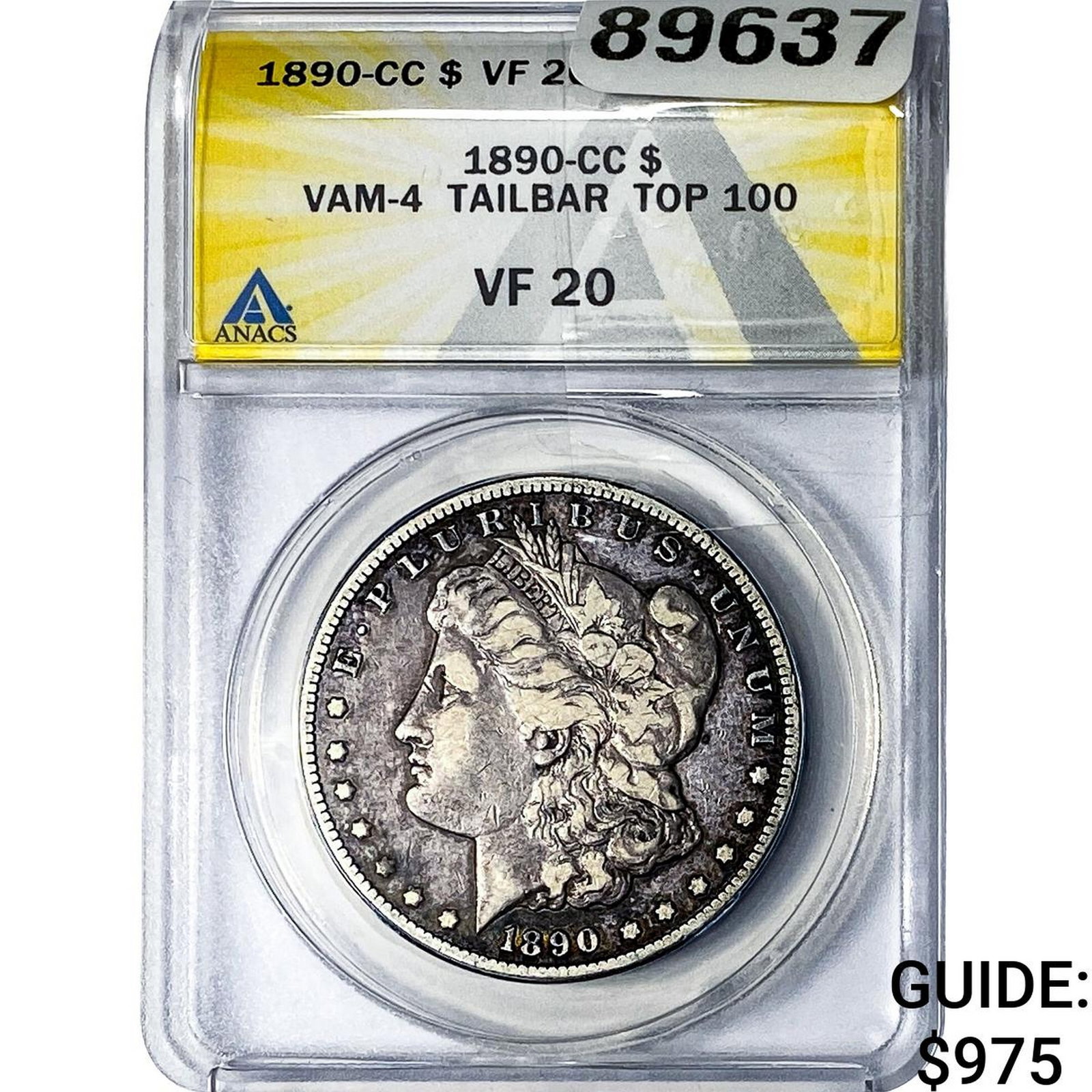 1890-CC Morgan Silver Dollar ANACS VF20: 1890-CC Morgan Silver Dollar ANACS VF20