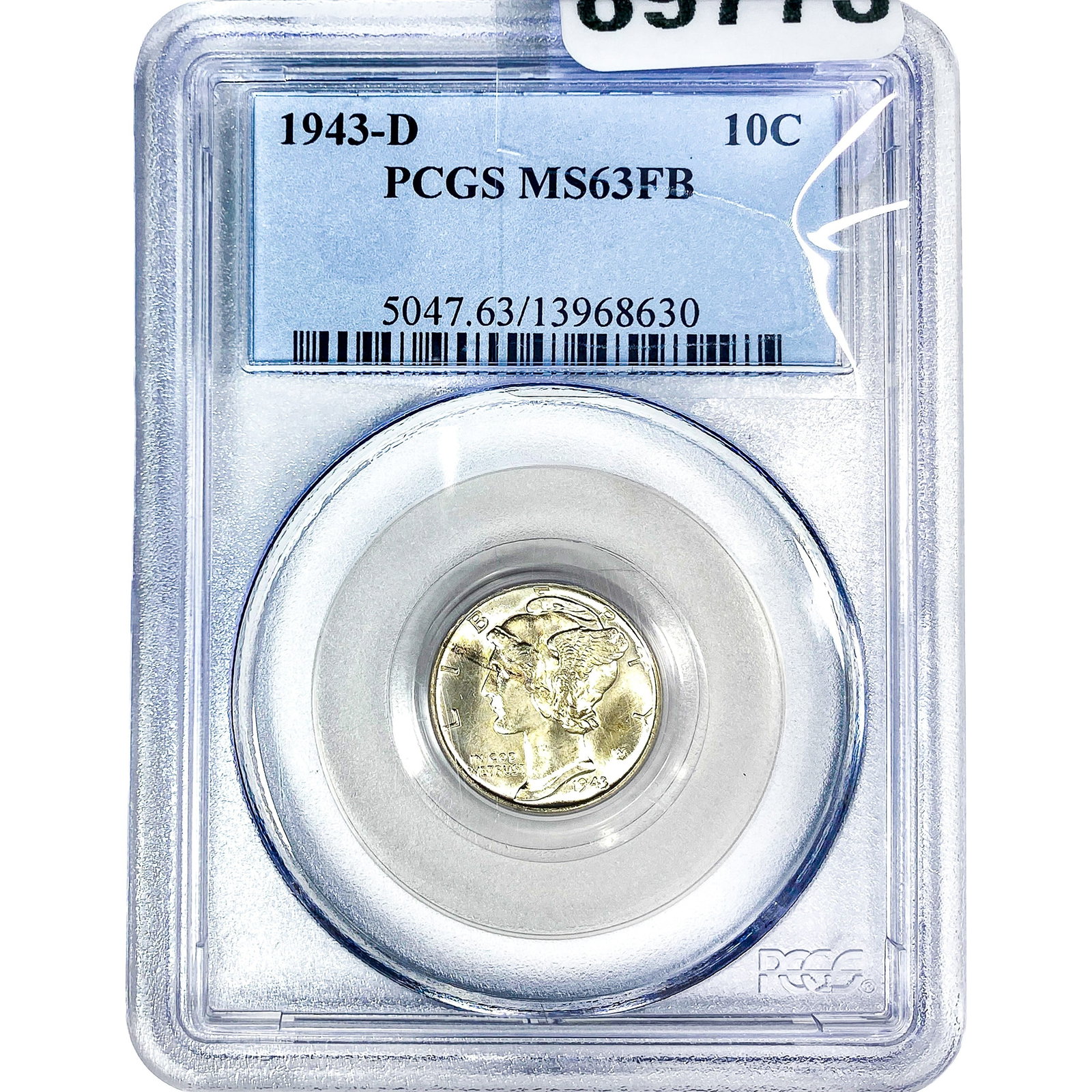 1943-D Mercury Silver Dime PCGS MS63 FB: 1943-D Mercury Silver Dime PCGS MS63 FB