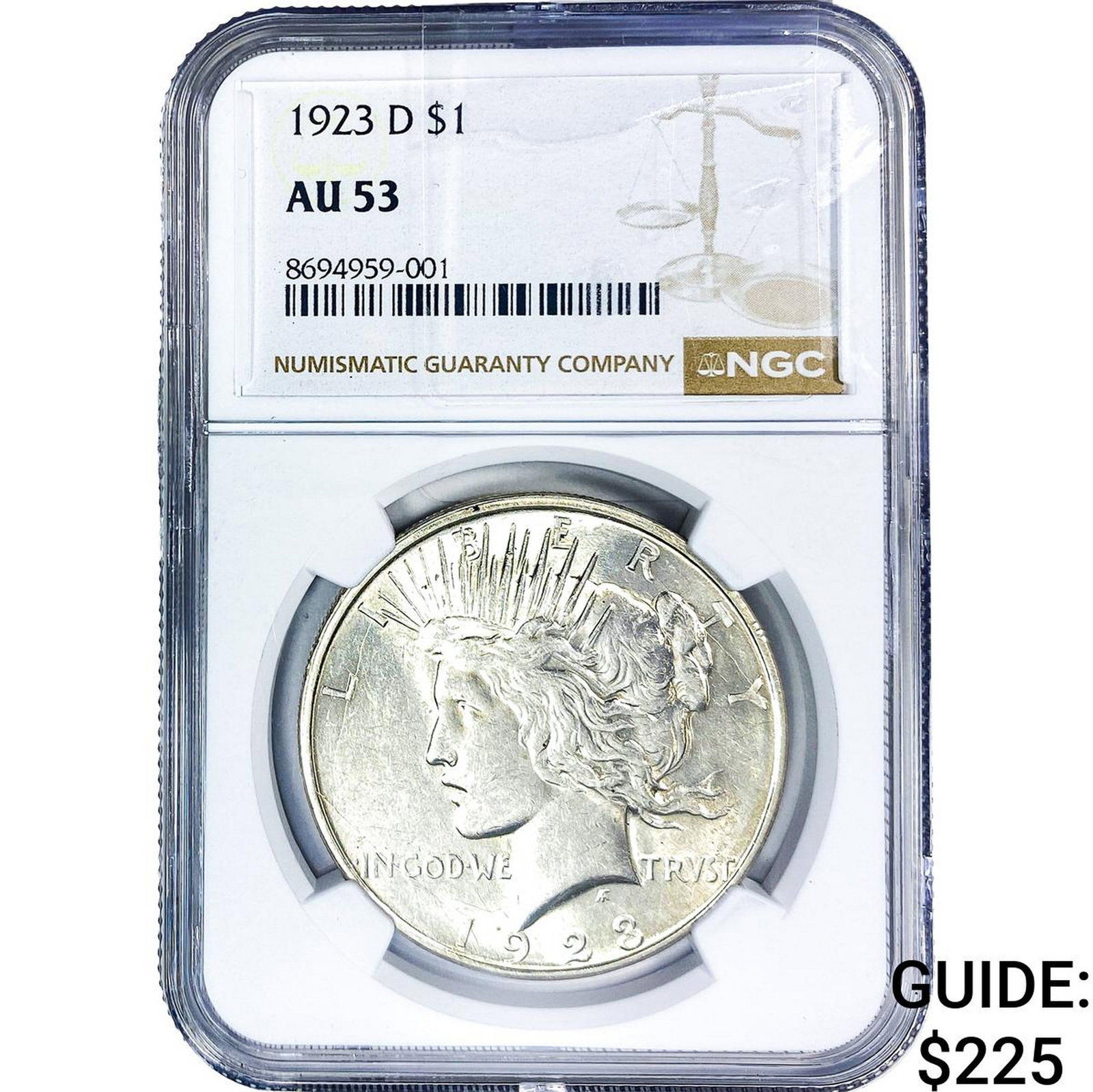 1923-D Silver Peace Dollar NGC AU53: 1923-D Silver Peace Dollar NGC AU53