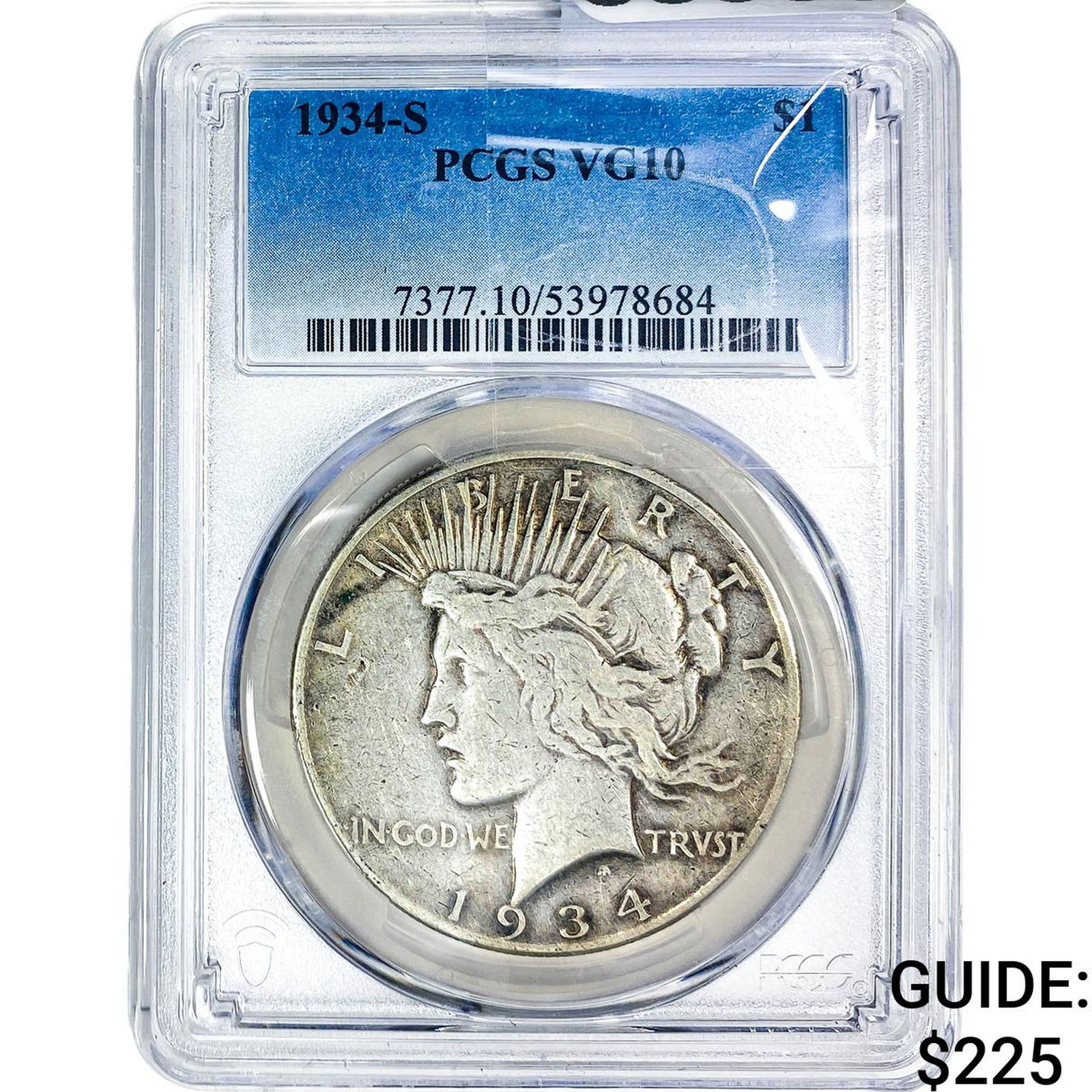 1934-S Silver Peace Dollar PCGS VG10: 1934-S Silver Peace Dollar PCGS VG10