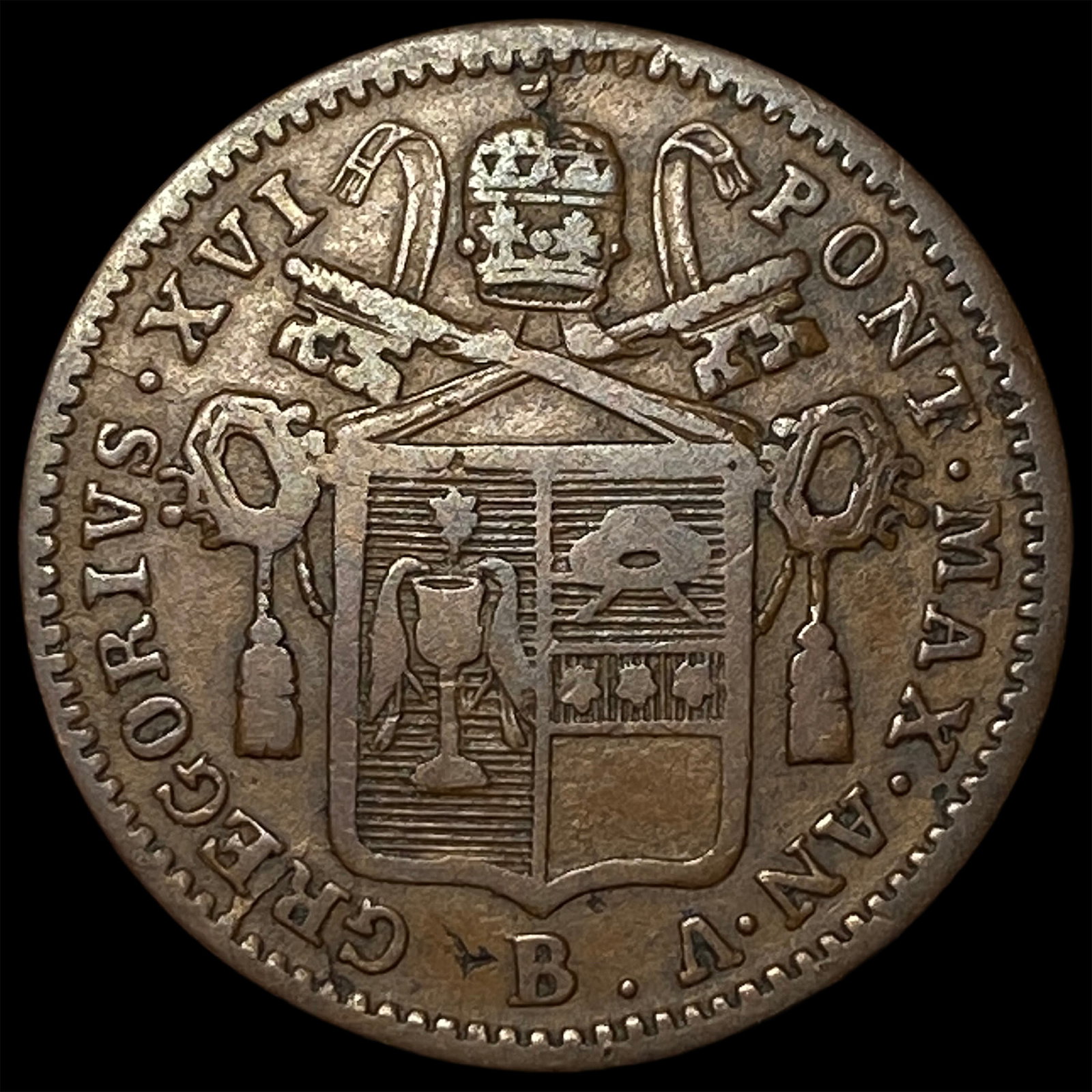 1835B Papal States Mezzo Copper 1/2 Baiocco: 1835B Papal States Mezzo Copper 1/2 Baiocco