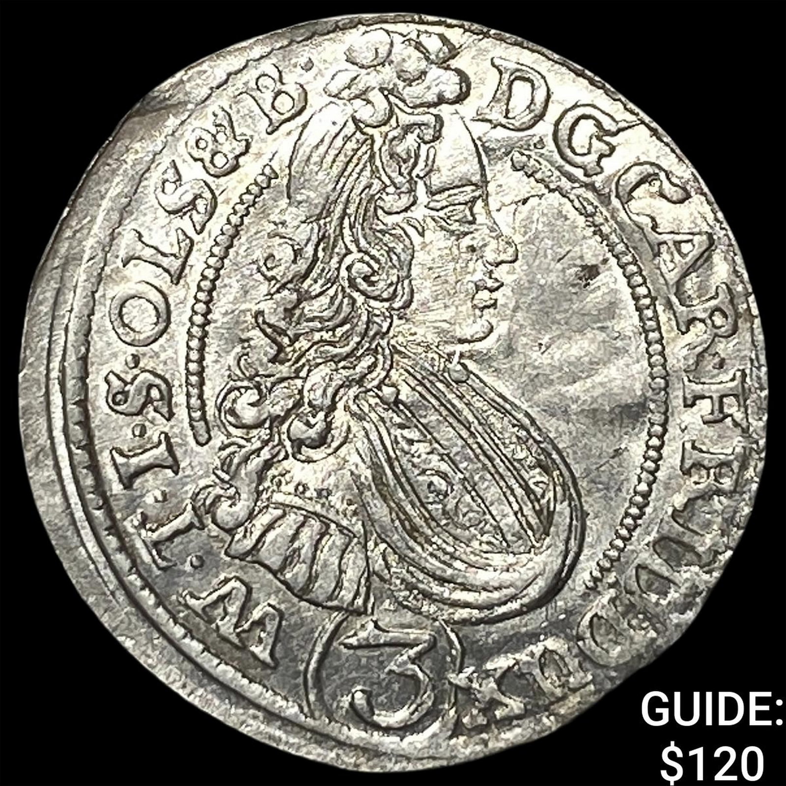 1708 German Wurttemberg-Oles Silver 3 Kreuzer: 1708 German Wurttemberg-Oles Silver 3 Kreuzer