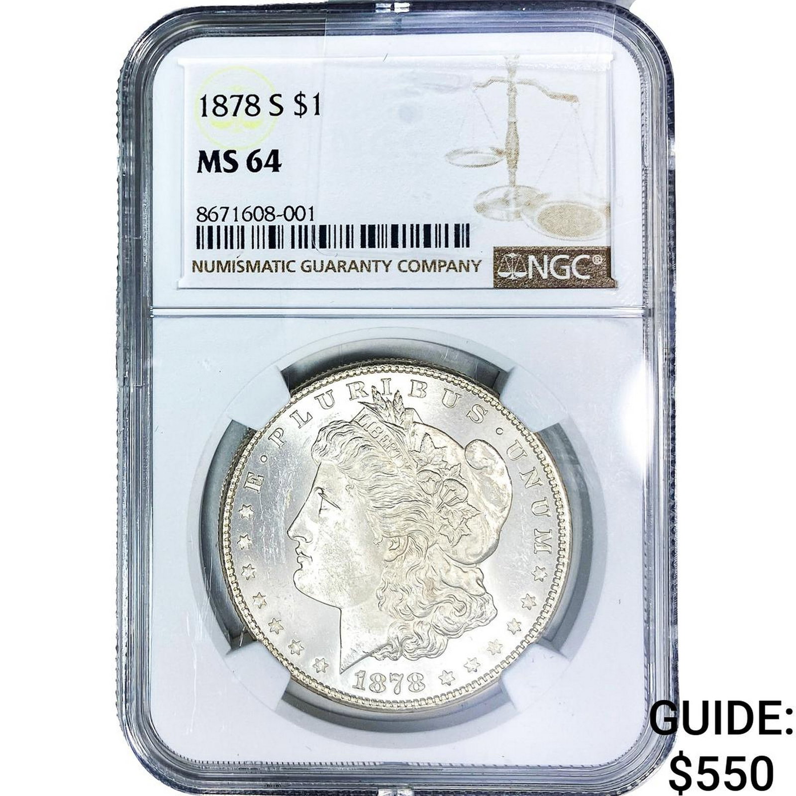 1878-S Morgan Silver Dollar NGC MS64: 1878-S Morgan Silver Dollar NGC MS64