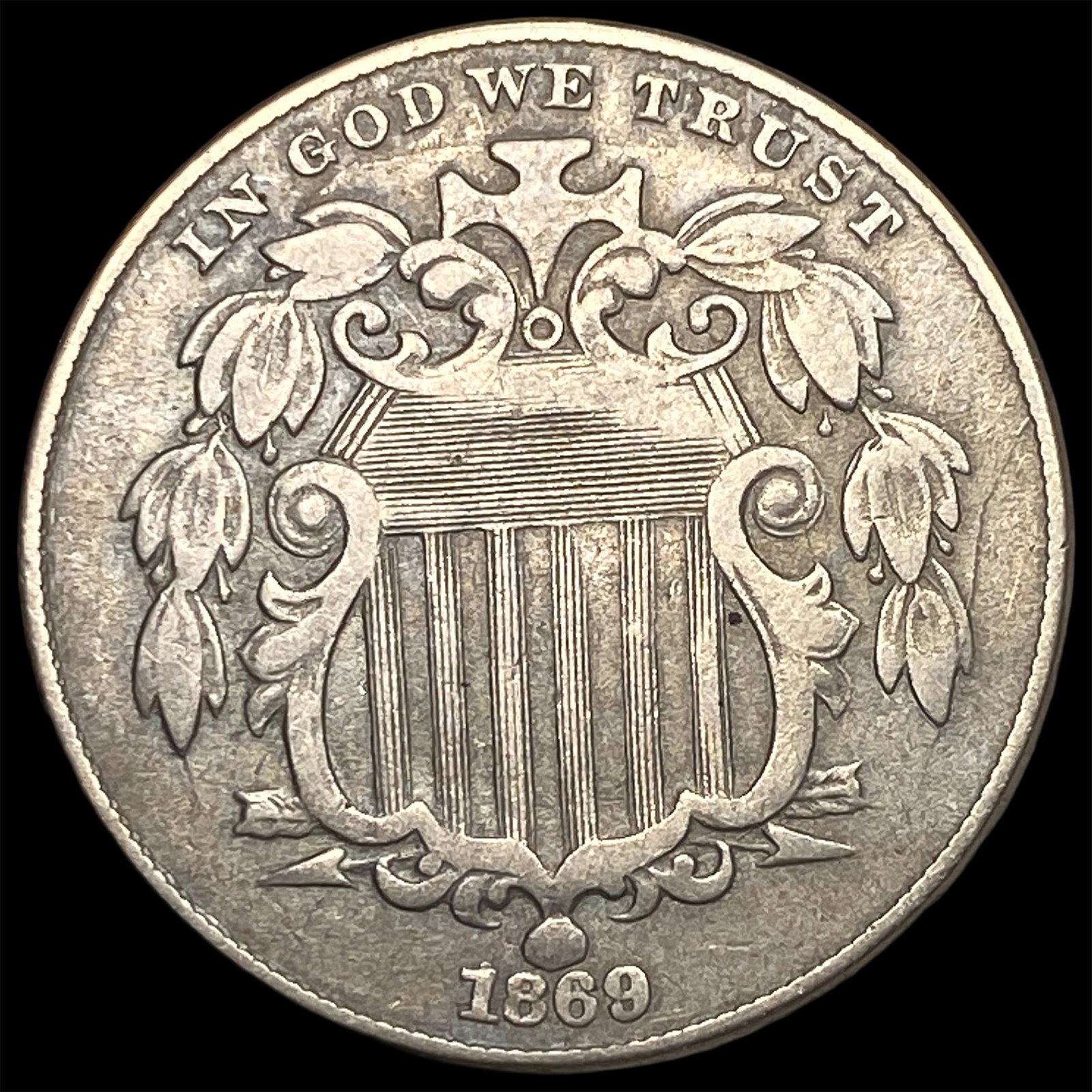 1869 Shield Nickel NEARLY UNCIRCULATED: 1869 Shield Nickel NEARLY UNCIRCULATED