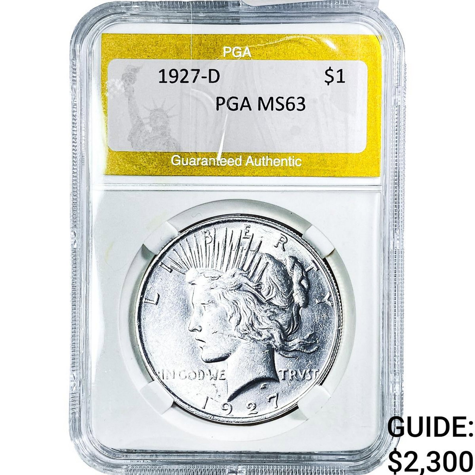 1927-D Silver Peace Dollar PGA MS63: 1927-D Silver Peace Dollar PGA MS63
