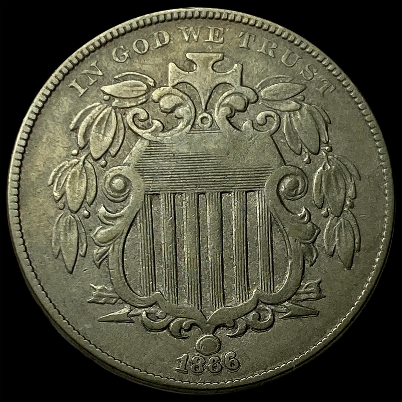 1866 Shield Nickel NEARLY UNCIRCULATED (1 of 2)