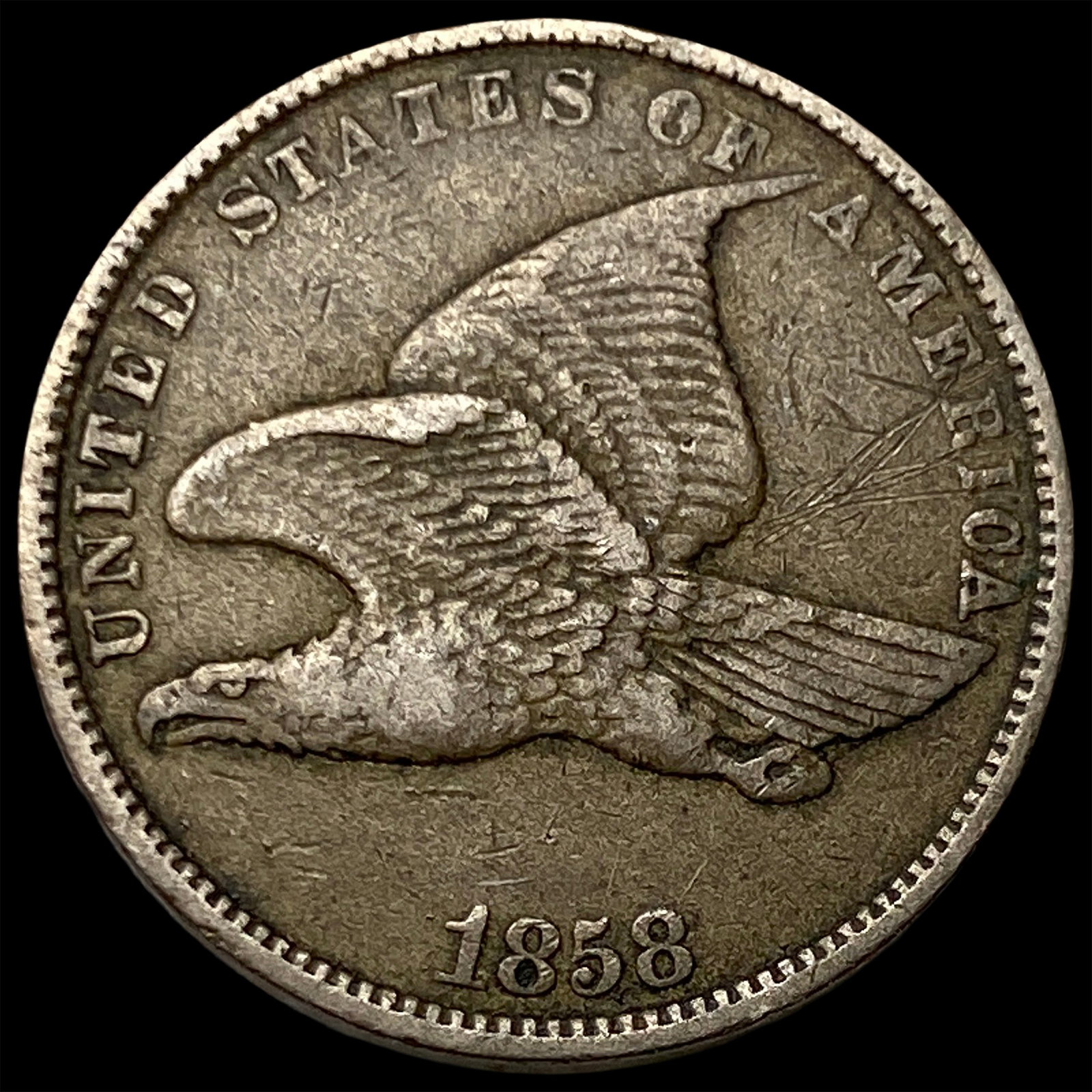 1858 Copper-Nickel Flying Eagle Cent ABOUT UNCIRCULATED: 1858 Copper-Nickel Flying Eagle Cent ABOUT UNCIRCULATED