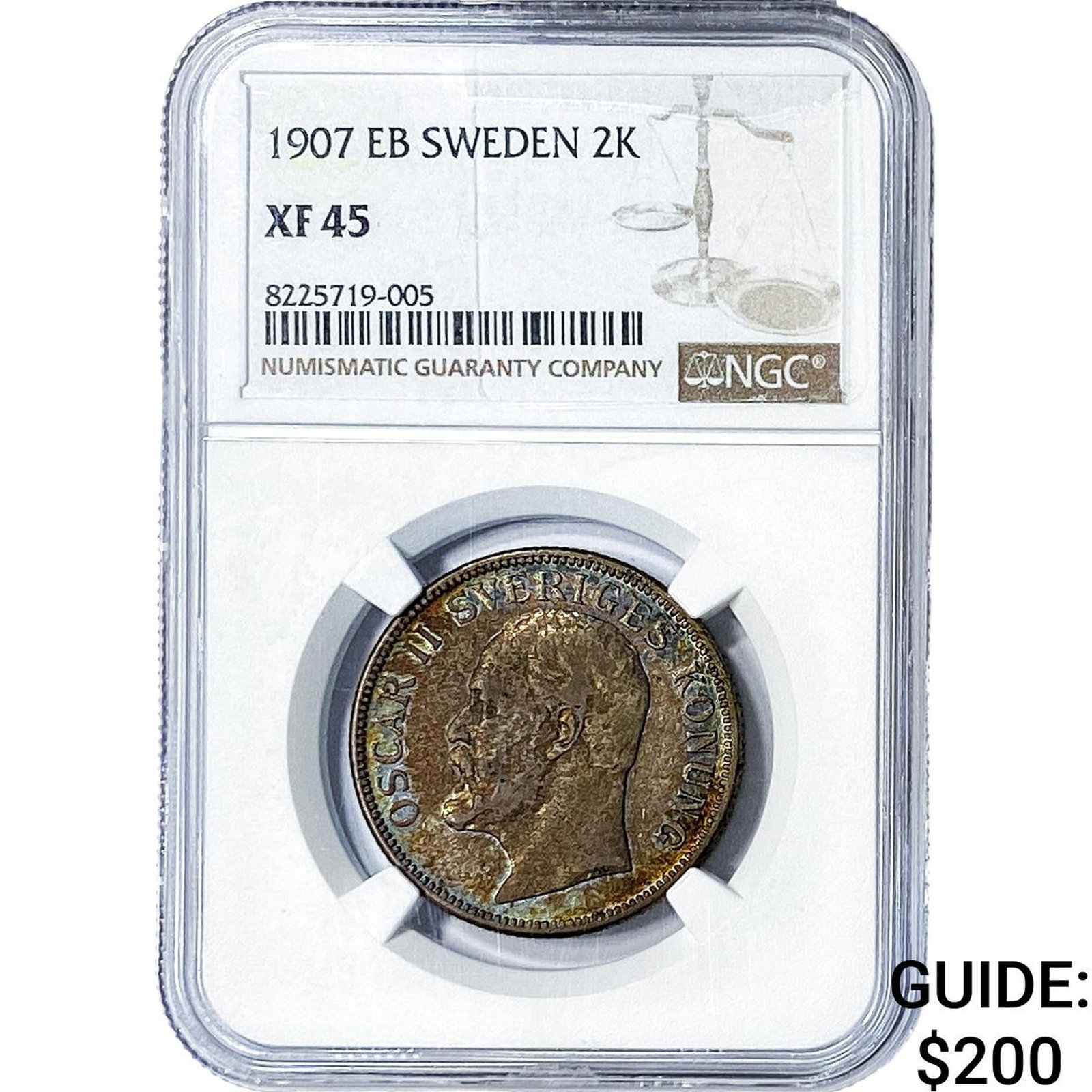 1907 EB Sweden SIlver 2 Kronor NGC XF45: 1907 EB Sweden SIlver 2 Kronor NGC XF45