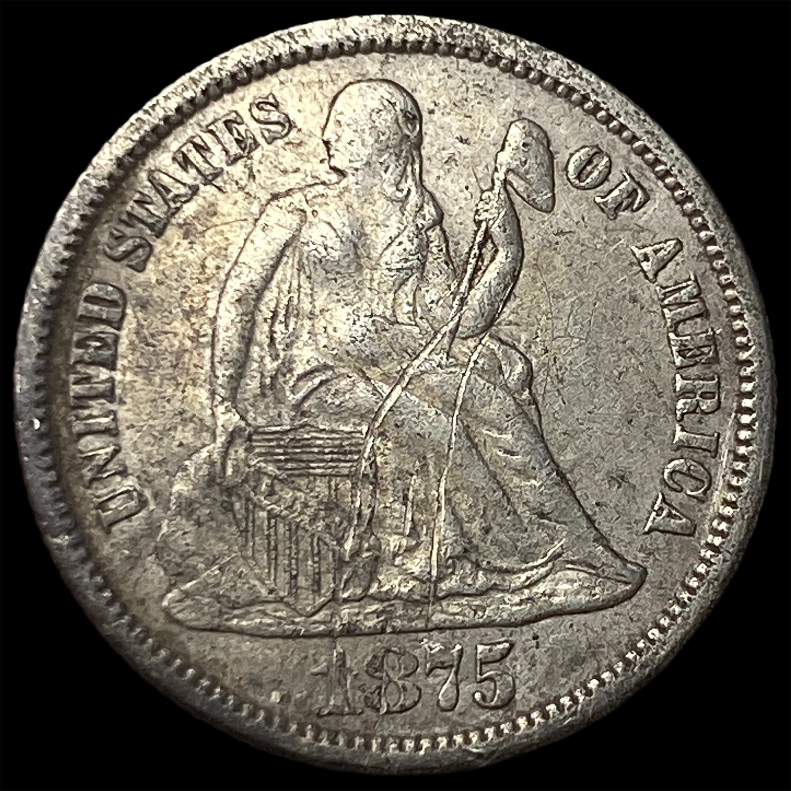 1875 Silver Seated Liberty Dime LIGHTLY CIRCULATED: 1875 Silver Seated Liberty Dime LIGHTLY CIRCULATED