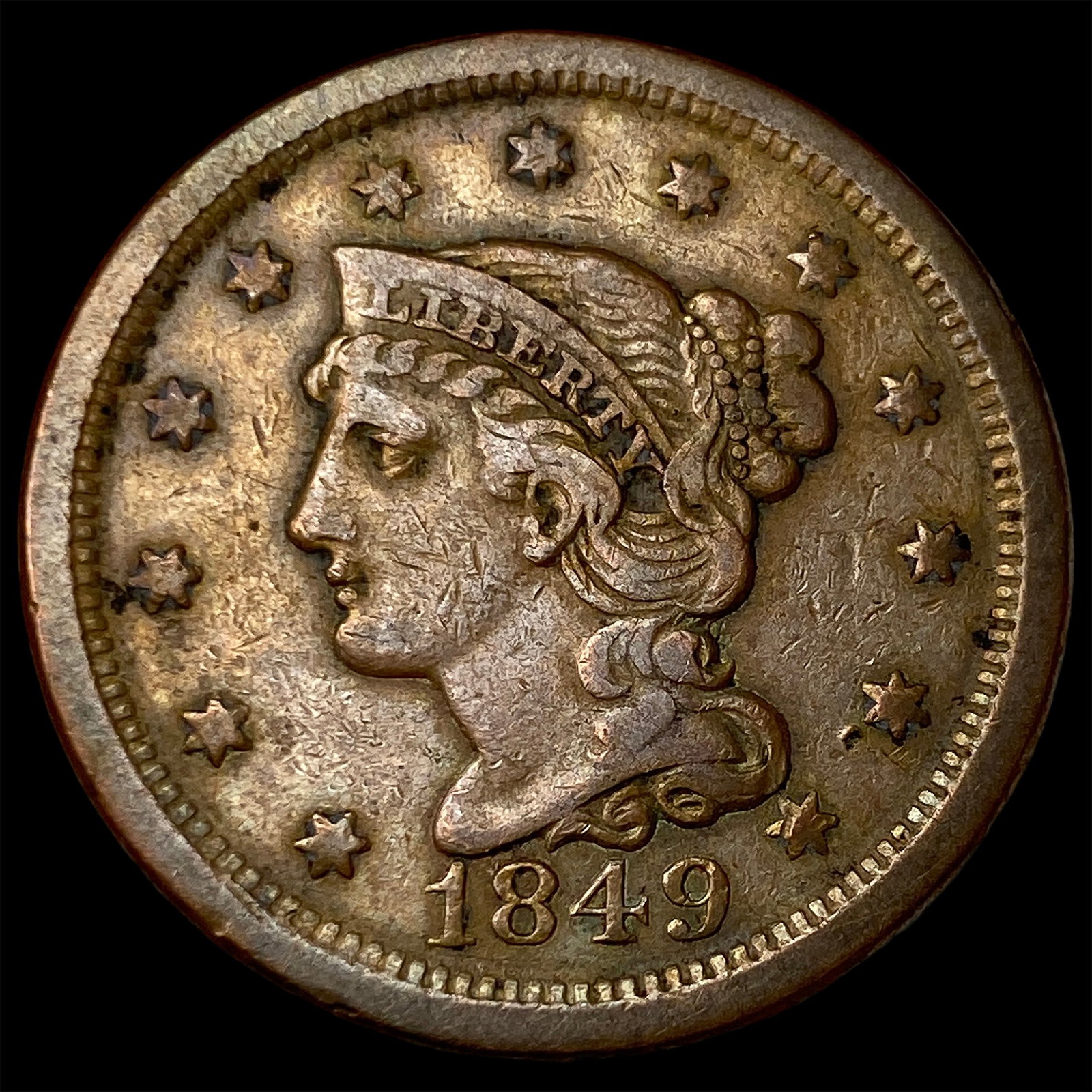 1849 Braided Hair Large Cent NEARLY UNCIRCULATED (1 of 2)