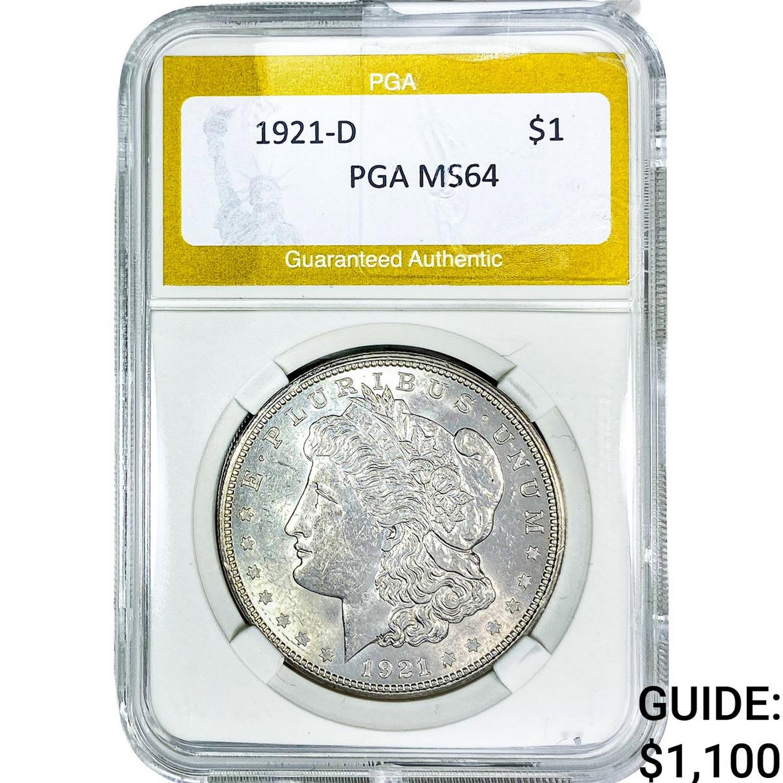 1921-D Morgan Silver Dollar PGA MS64: 1921-D Morgan Silver Dollar PGA MS64