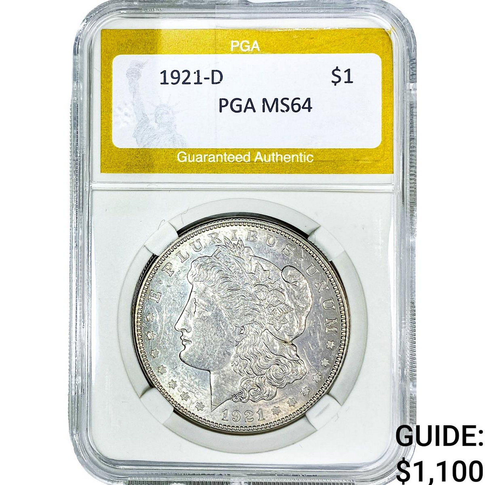 1921-D Morgan Silver Dollar PGA MS64: 1921-D Morgan Silver Dollar PGA MS64