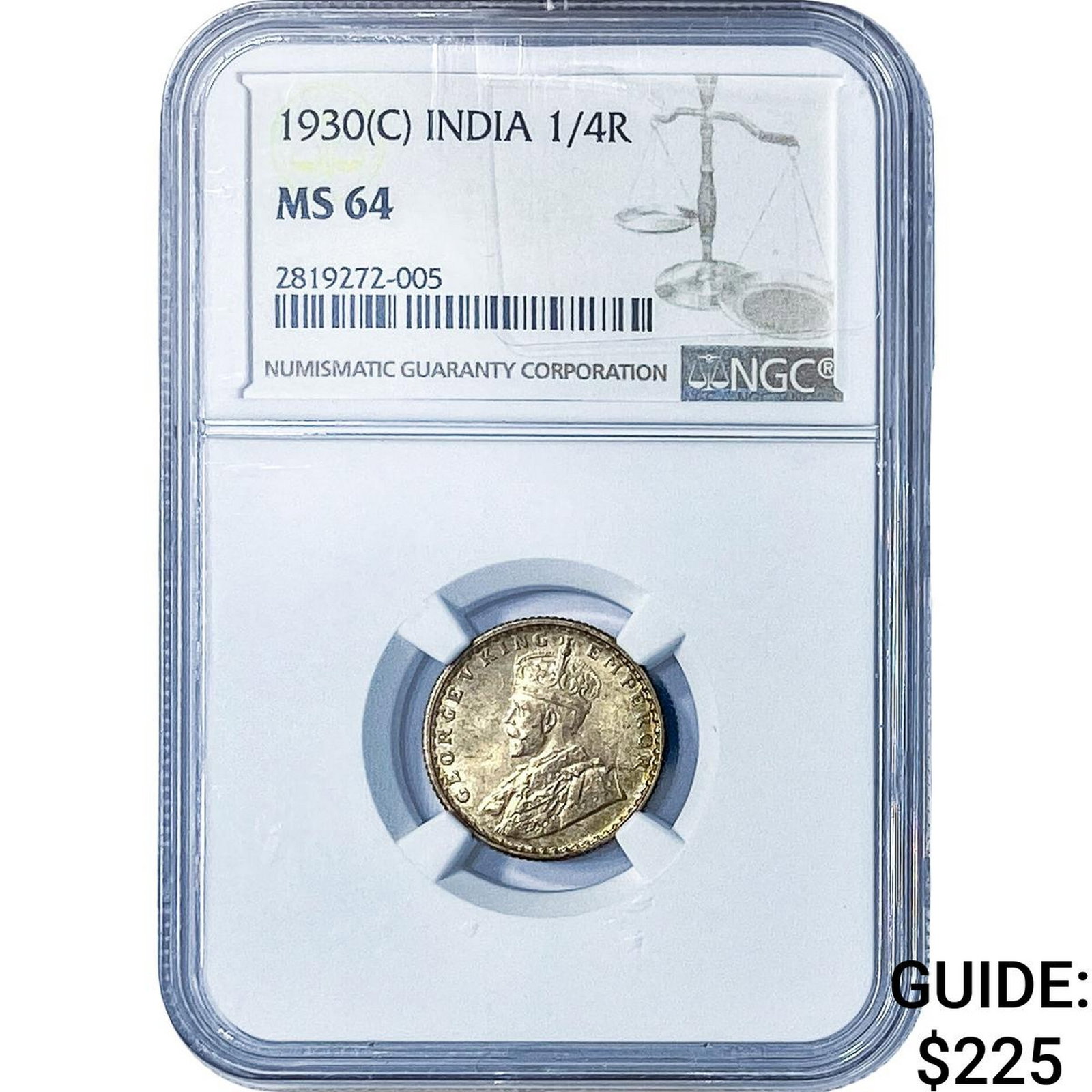 1930[C] British India Silver 1/4 Rupee NGC MS64 (1 of 2)