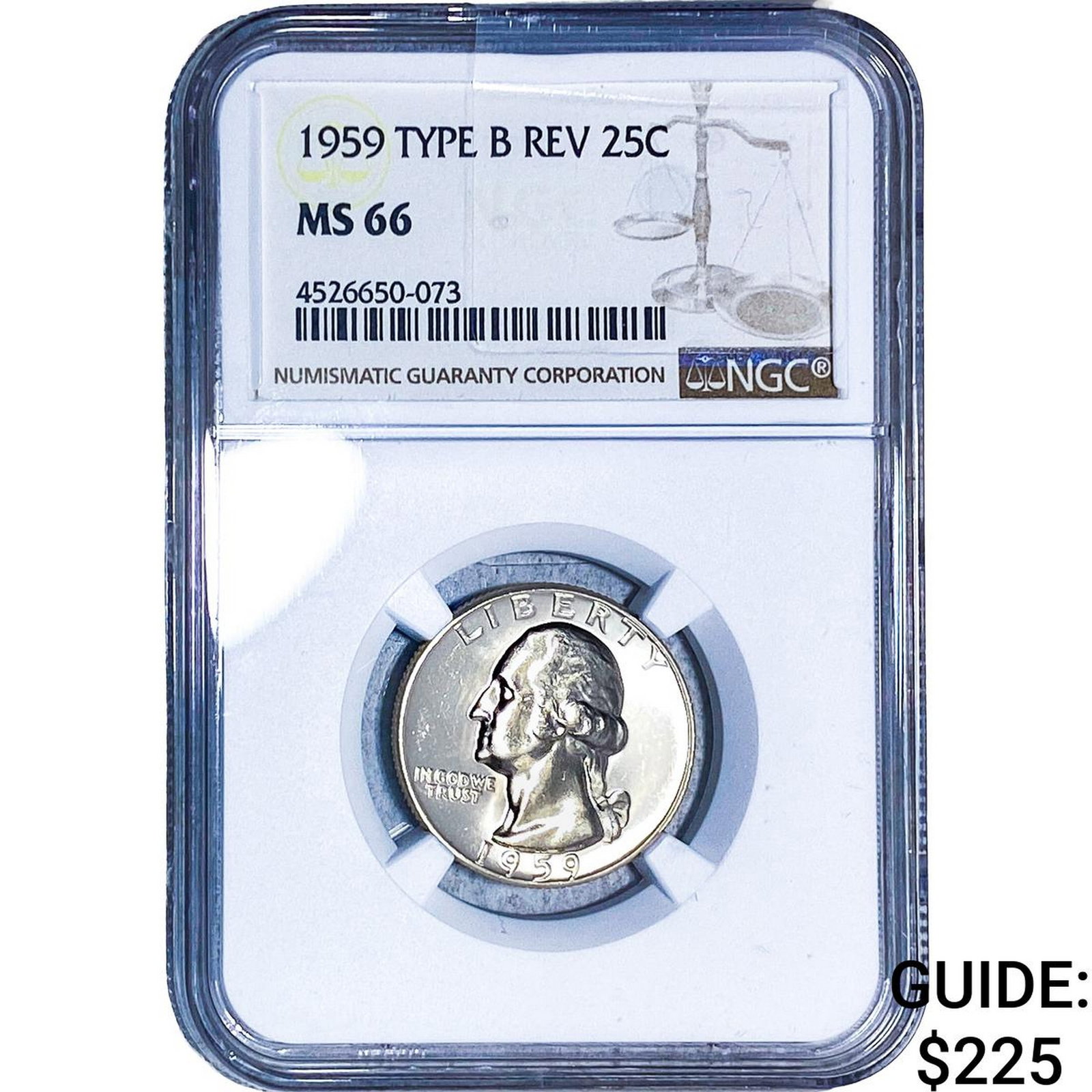1959 Washington Silver Quarter NGC MS66 Type B Rev.: 1959 Washington Silver Quarter NGC MS66 Type B Rev.