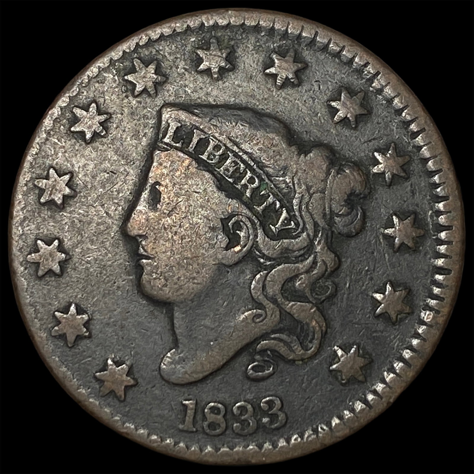 1833 Coronet Head Large Cent LIGHTLY CIRCULATED: 1833 Coronet Head Large Cent LIGHTLY CIRCULATED
