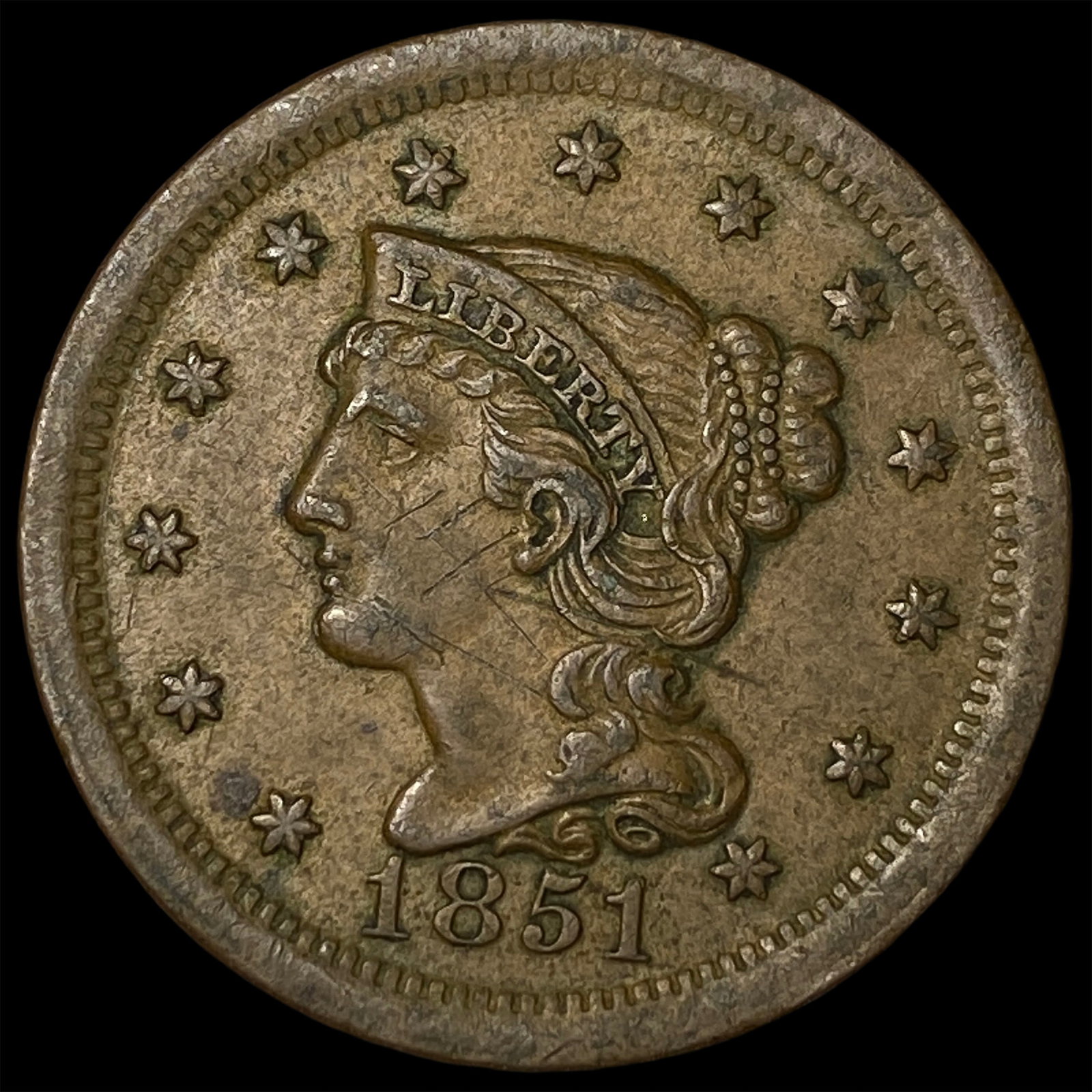 1851 Braided Hair Large Cent CLOSELY UNCIRCULATED: 1851 Braided Hair Large Cent CLOSELY UNCIRCULATED