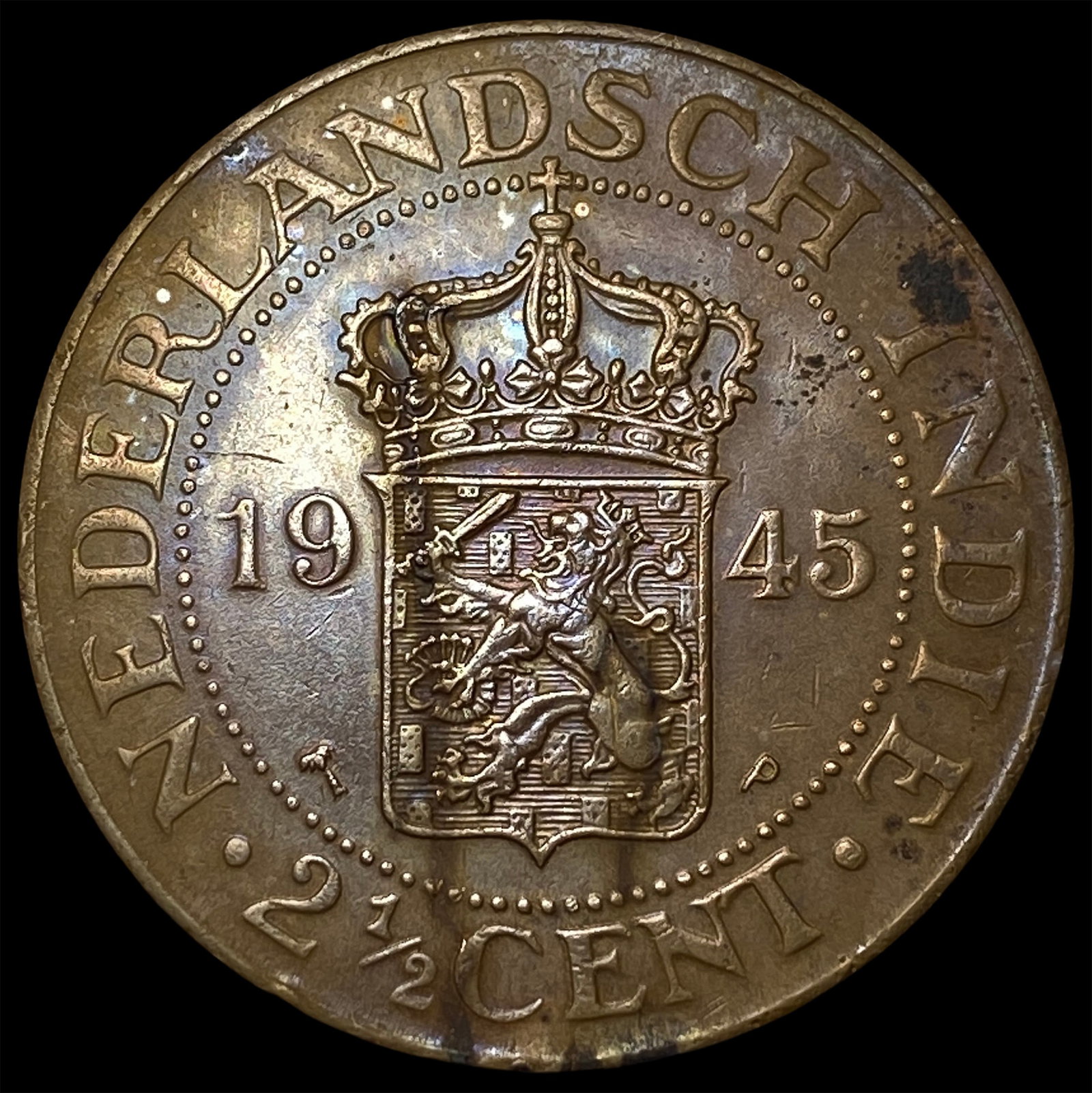 1945 Netherlands Bronze 2 1/2 Cents (1 of 2)