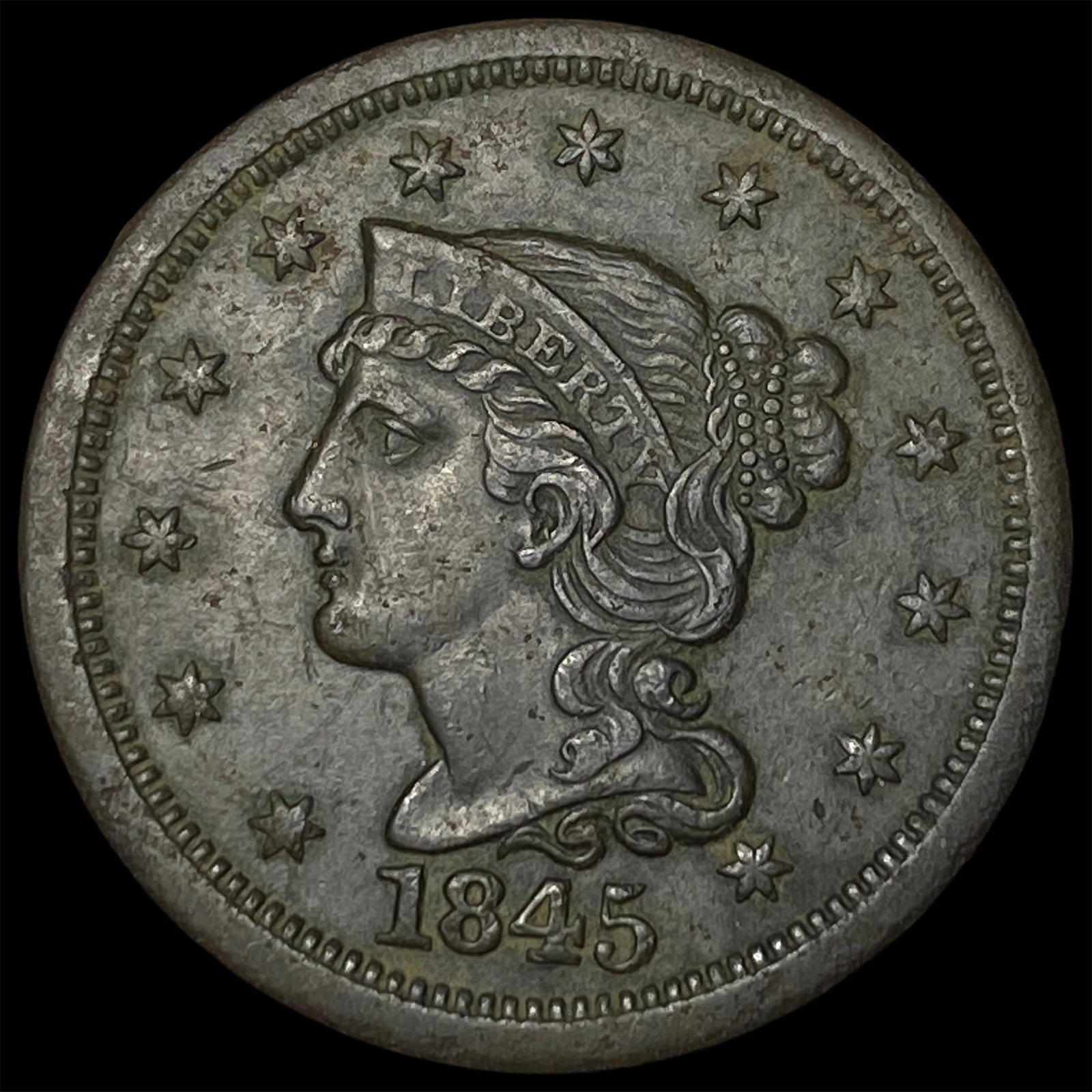 1845 Braided Hair Large Cent CLOSELY UNCIRCULATED: 1845 Braided Hair Large Cent CLOSELY UNCIRCULATED