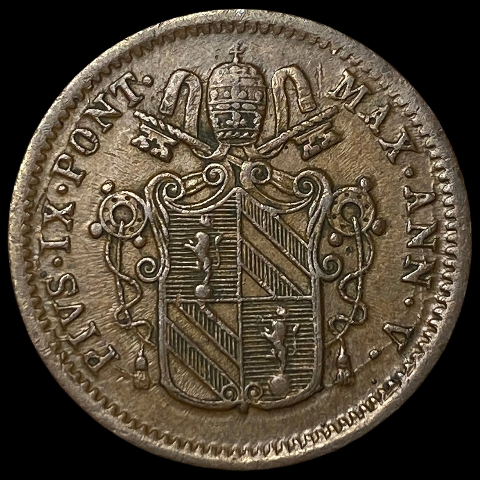 1851R Italian Papal States Copper 1/2 Baiocco: 1851R Italian Papal States Copper 1/2 Baiocco