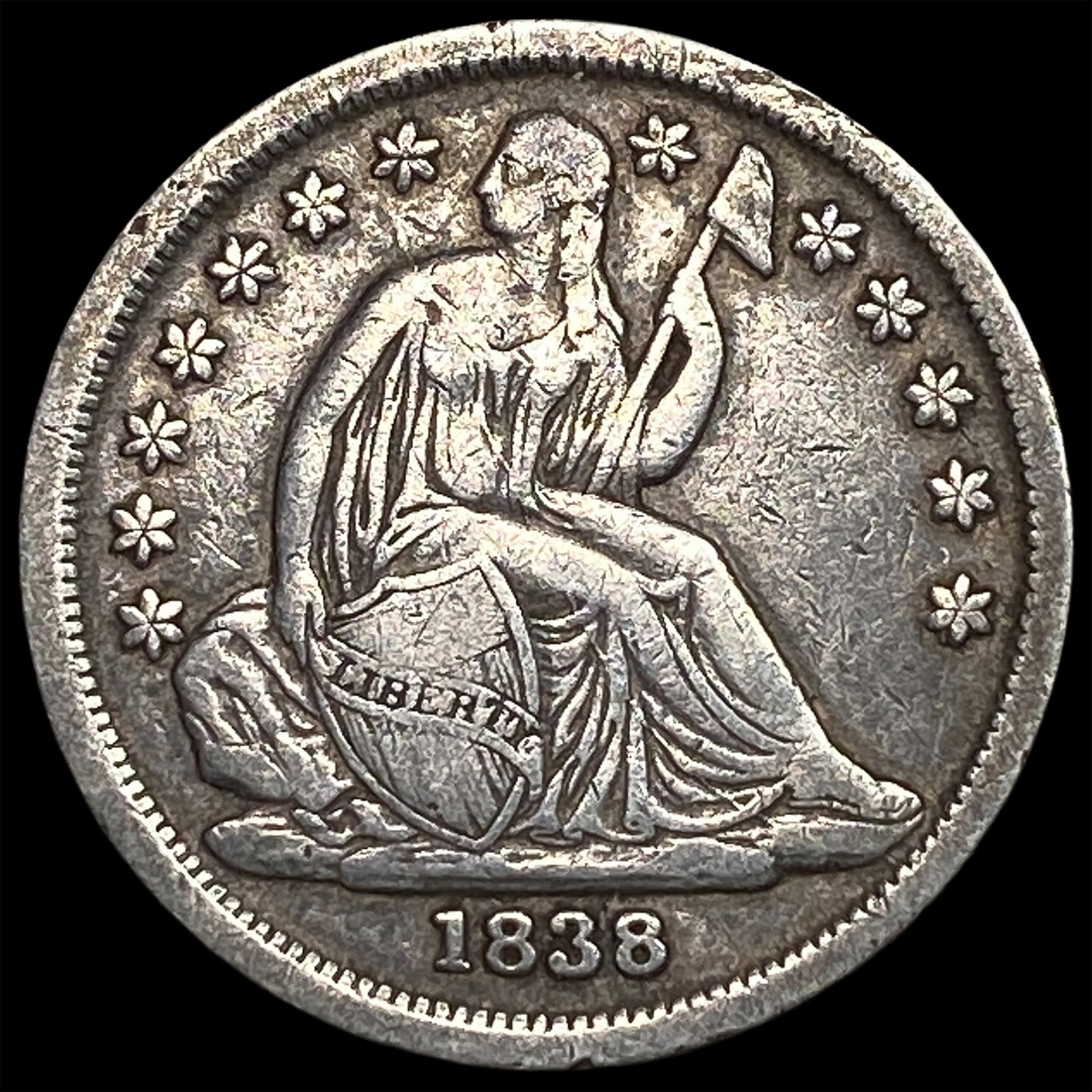 1838 Seated Liberty Silver Dime LIGHTLY CIRCULATED: 1838 Seated Liberty Silver Dime LIGHTLY CIRCULATED