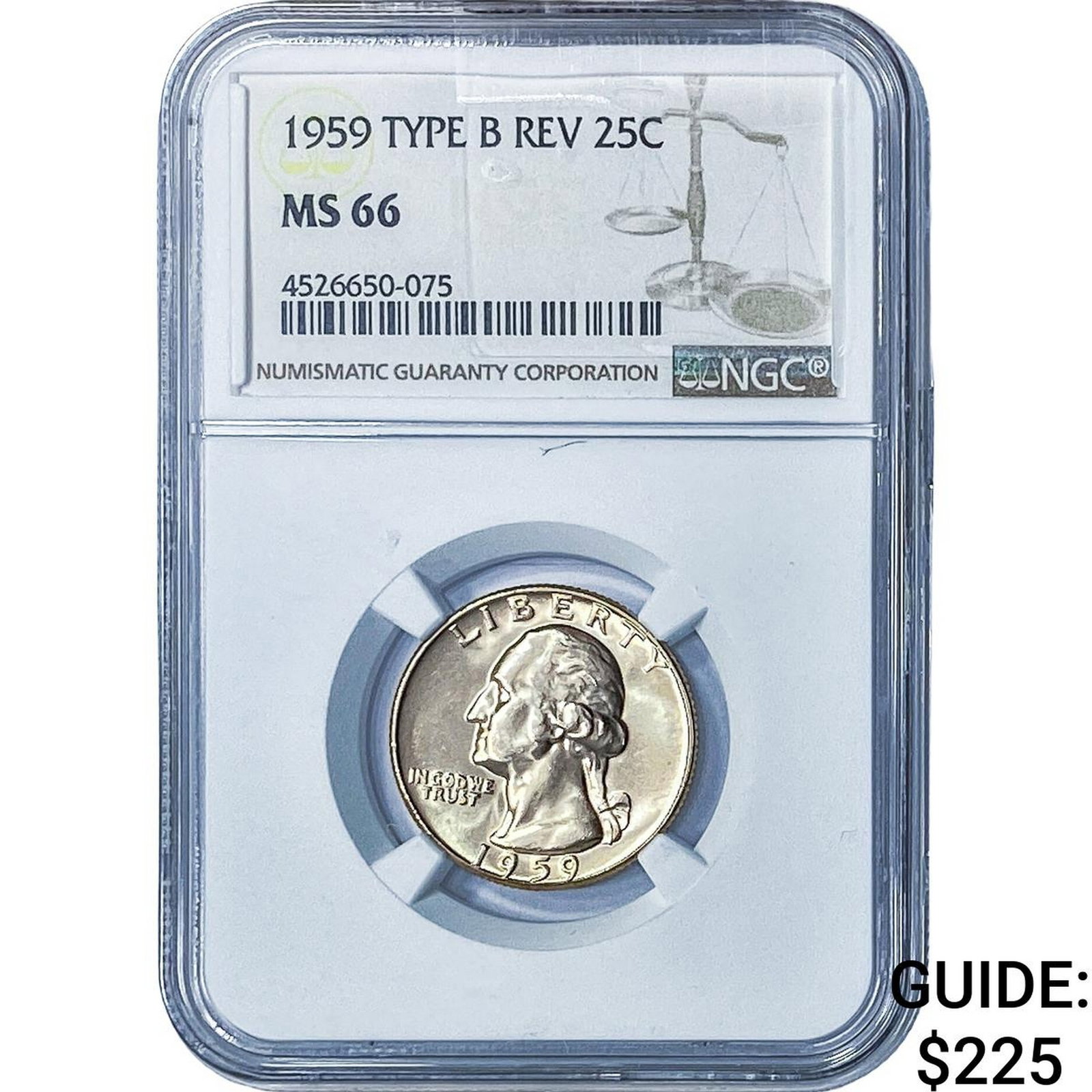 1959 Washington Silver Quarter NGC MS66 Type B Rev.: 1959 Washington Silver Quarter NGC MS66 Type B Rev.