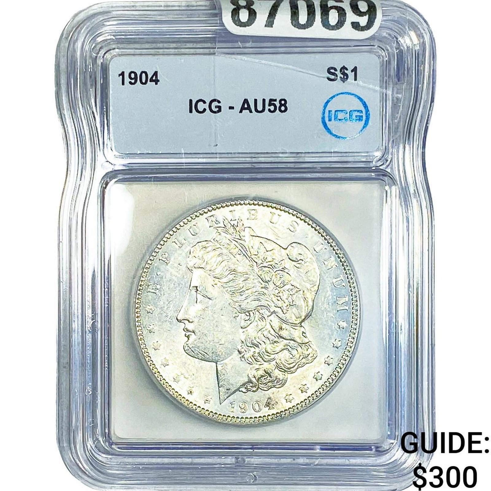 1904 Morgan Silver Dollar ICG AU58: 1904 Morgan Silver Dollar ICG AU58