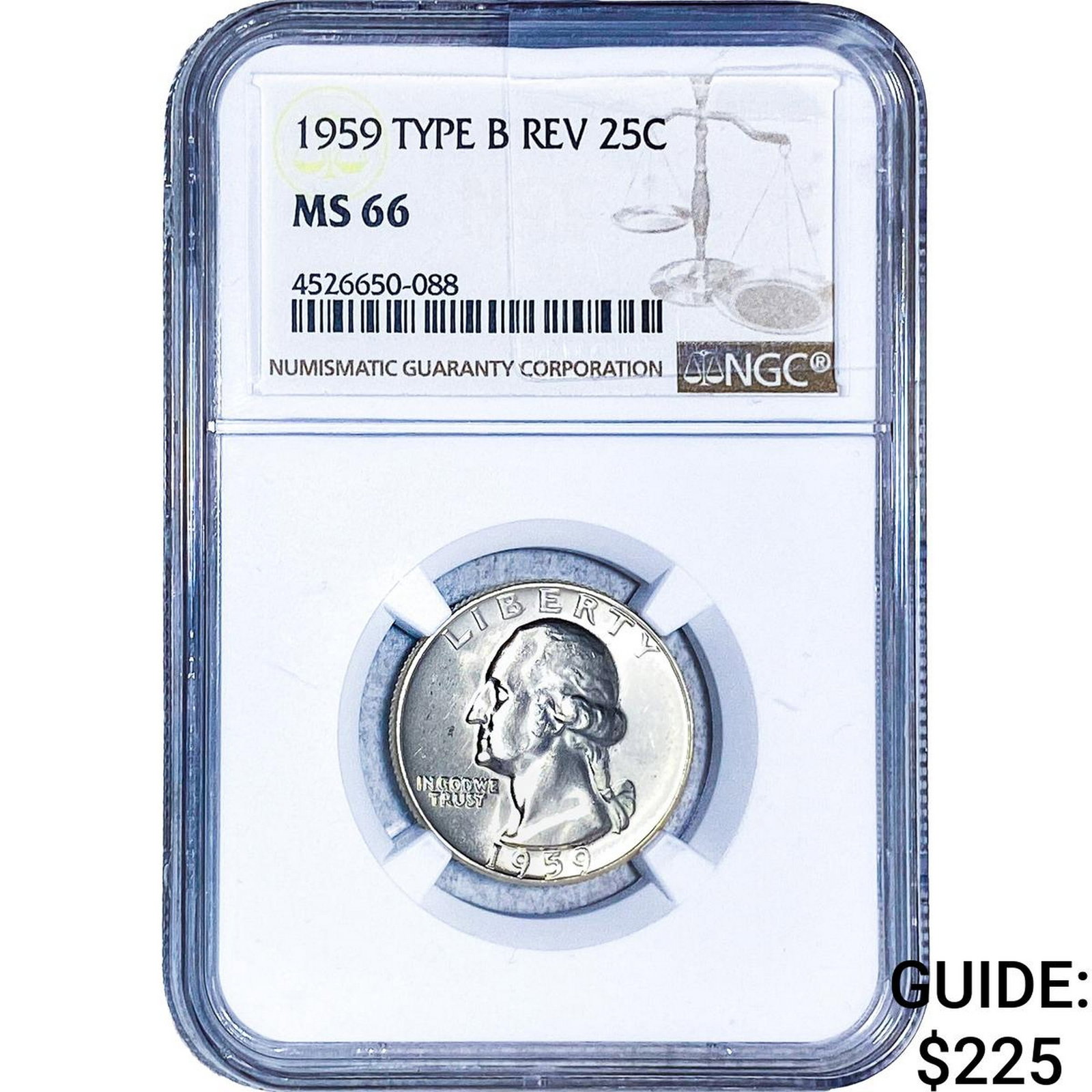 1959 Washington Silver Quarter NGC MS66 Type B Rev.: 1959 Washington Silver Quarter NGC MS66 Type B Rev.