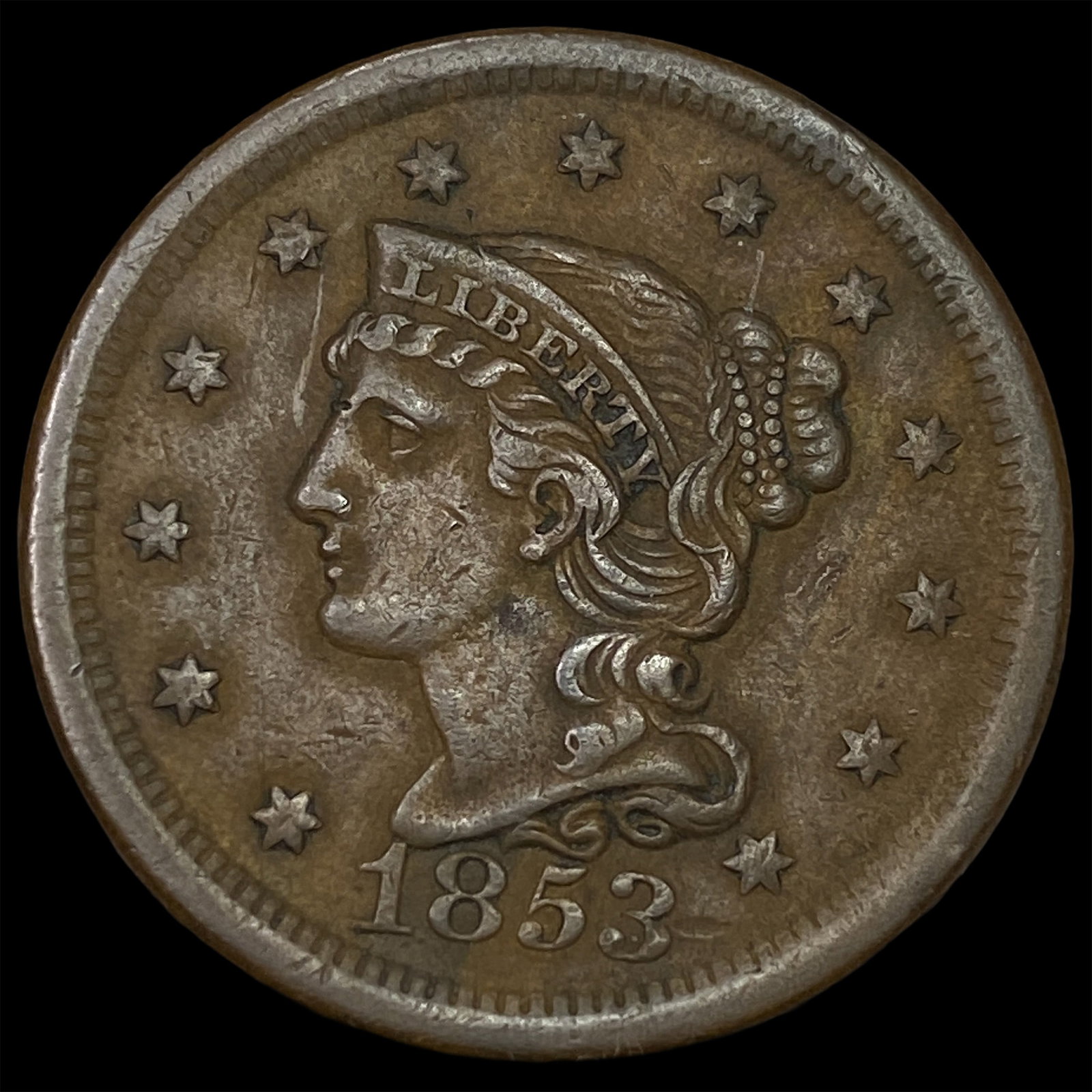1853 Braided Hair Large Cent NEARLY UNCIRCULATED: 1853 Braided Hair Large Cent NEARLY UNCIRCULATED