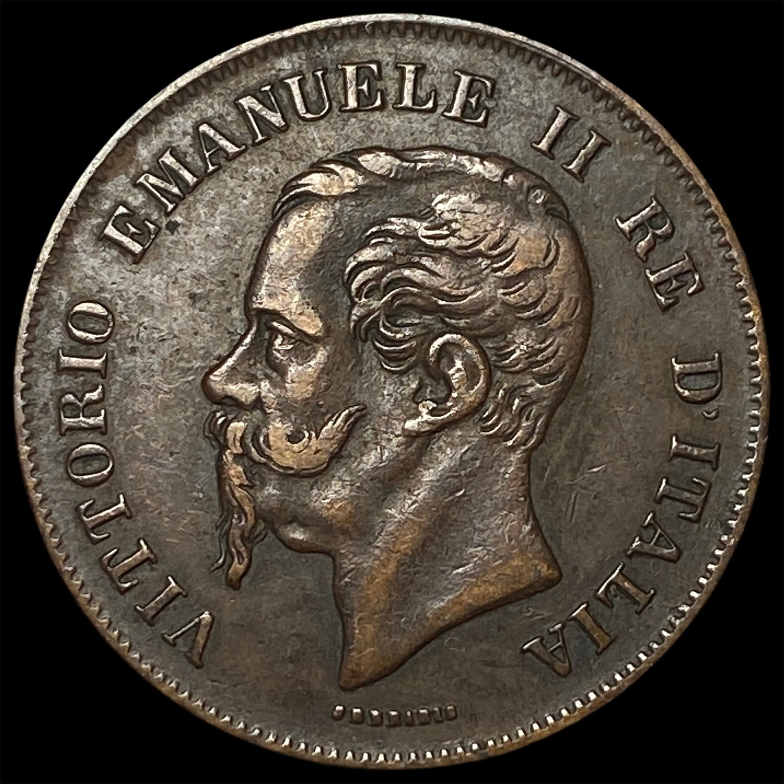 1862N Italy Vittorio Emanuele II Copper 5 Centesimi: 1862N Italy Vittorio Emanuele II Copper 5 Centesimi