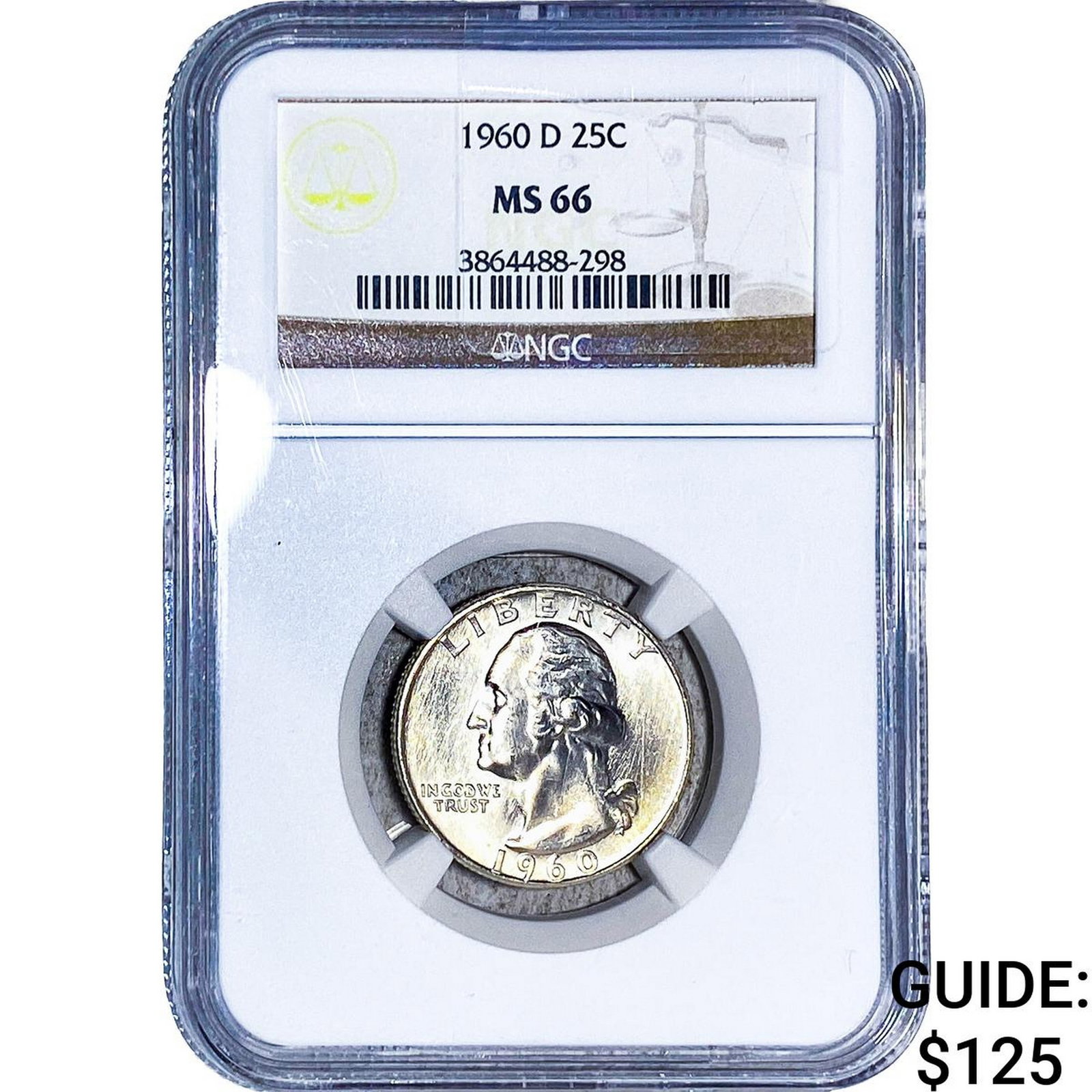 1960-D Washington Silver Quarter NGC MS66: 1960-D Washington Silver Quarter NGC MS66