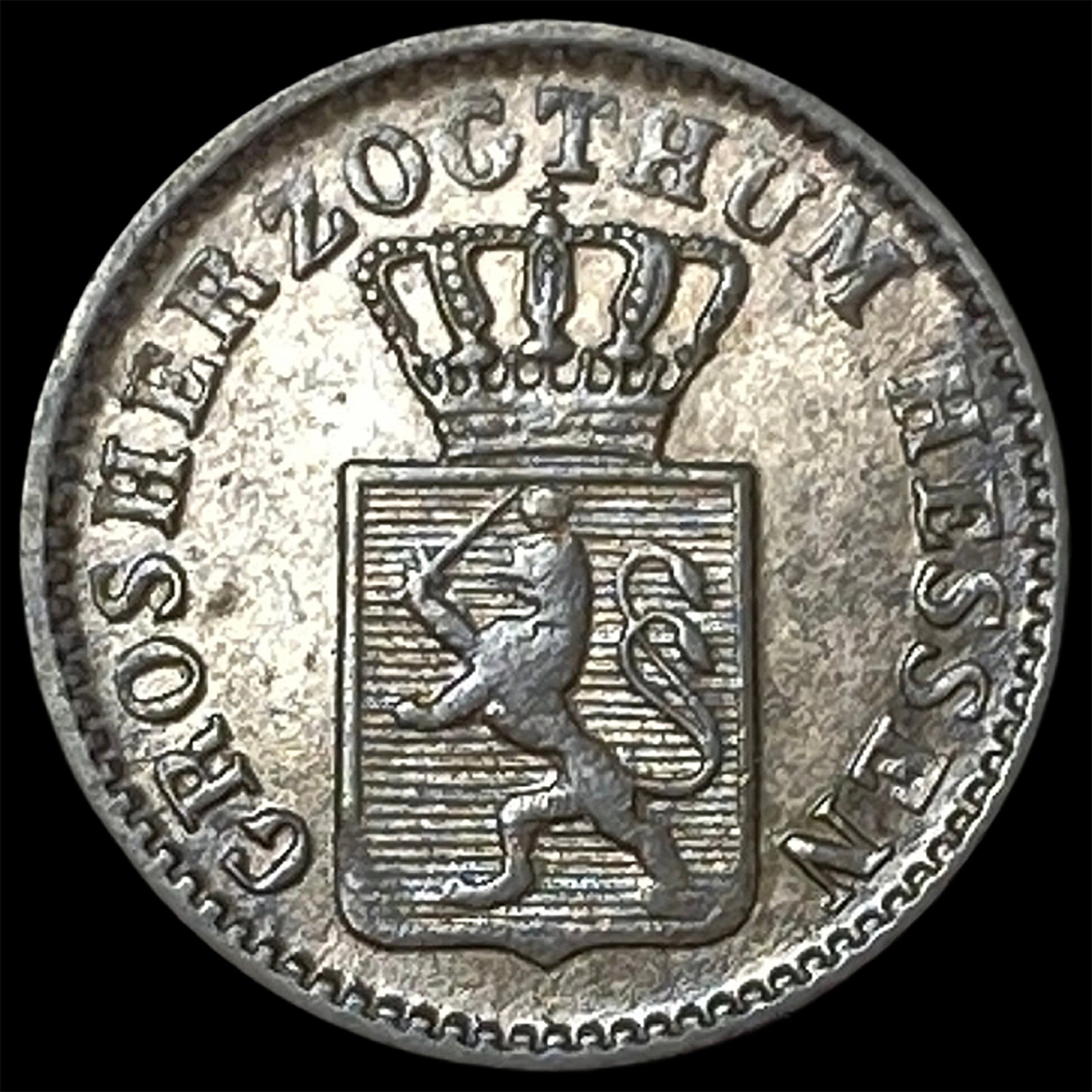 1854 German Hesse-Darmstadt Silver 1 Kreuzer: 1854 German Hesse-Darmstadt Silver 1 Kreuzer