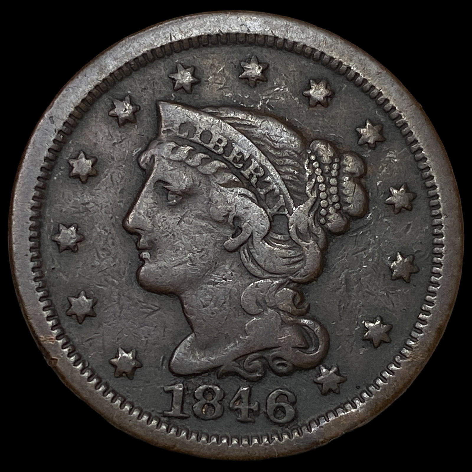 1846 Braided Hair Large Cent LIGHTLY CIRCULATED (1 of 2)