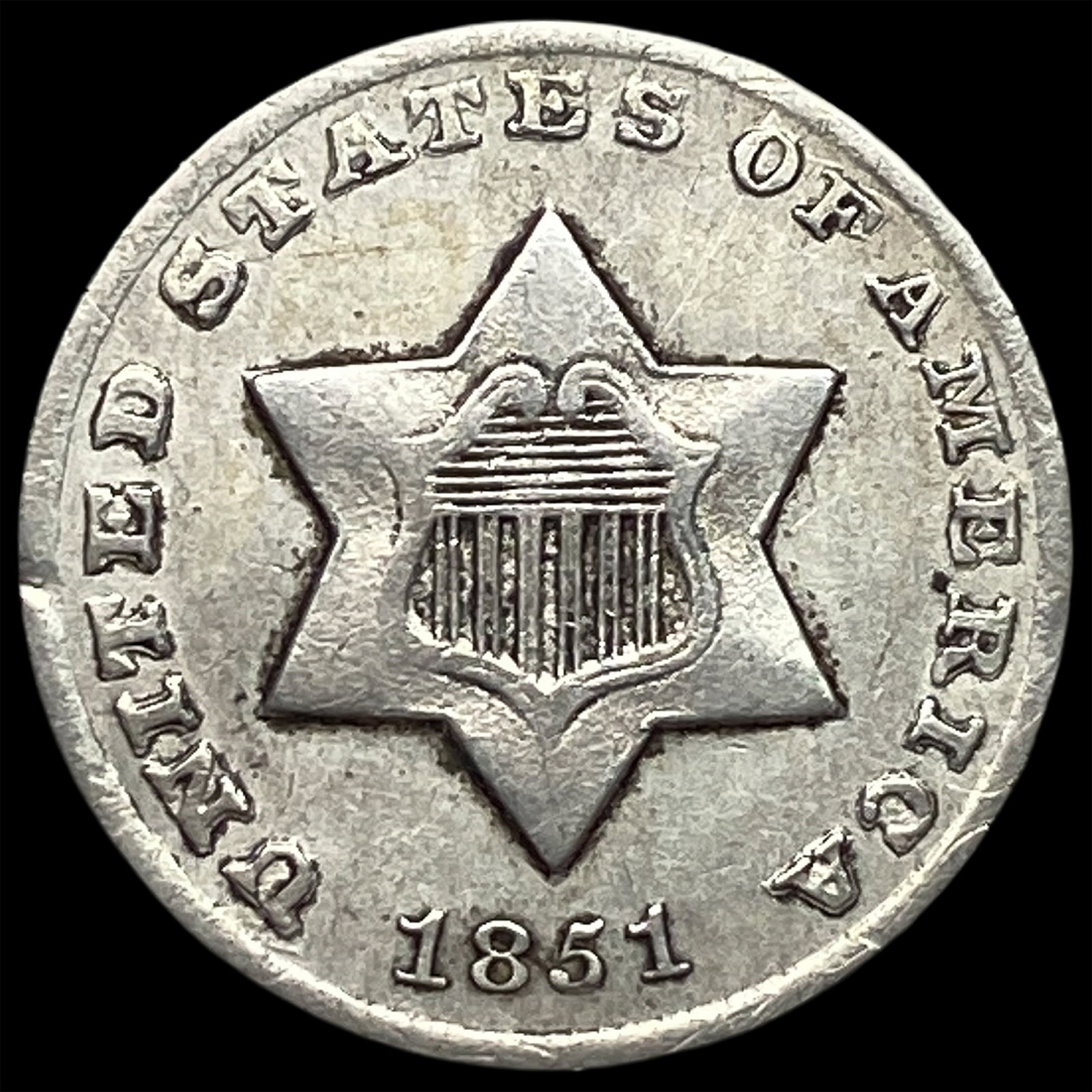 1851 Silver Three-Cent Piece NEARLY UNCIRCULATED (1 of 2)
