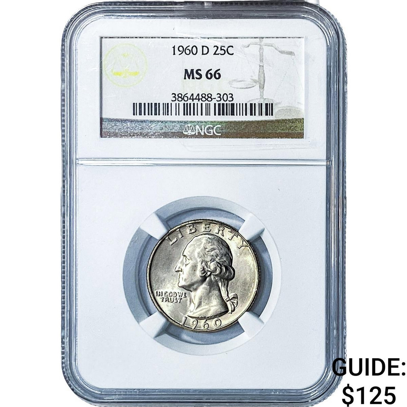 1960-D Washington Silver Quarter NGC MS66: 1960-D Washington Silver Quarter NGC MS66