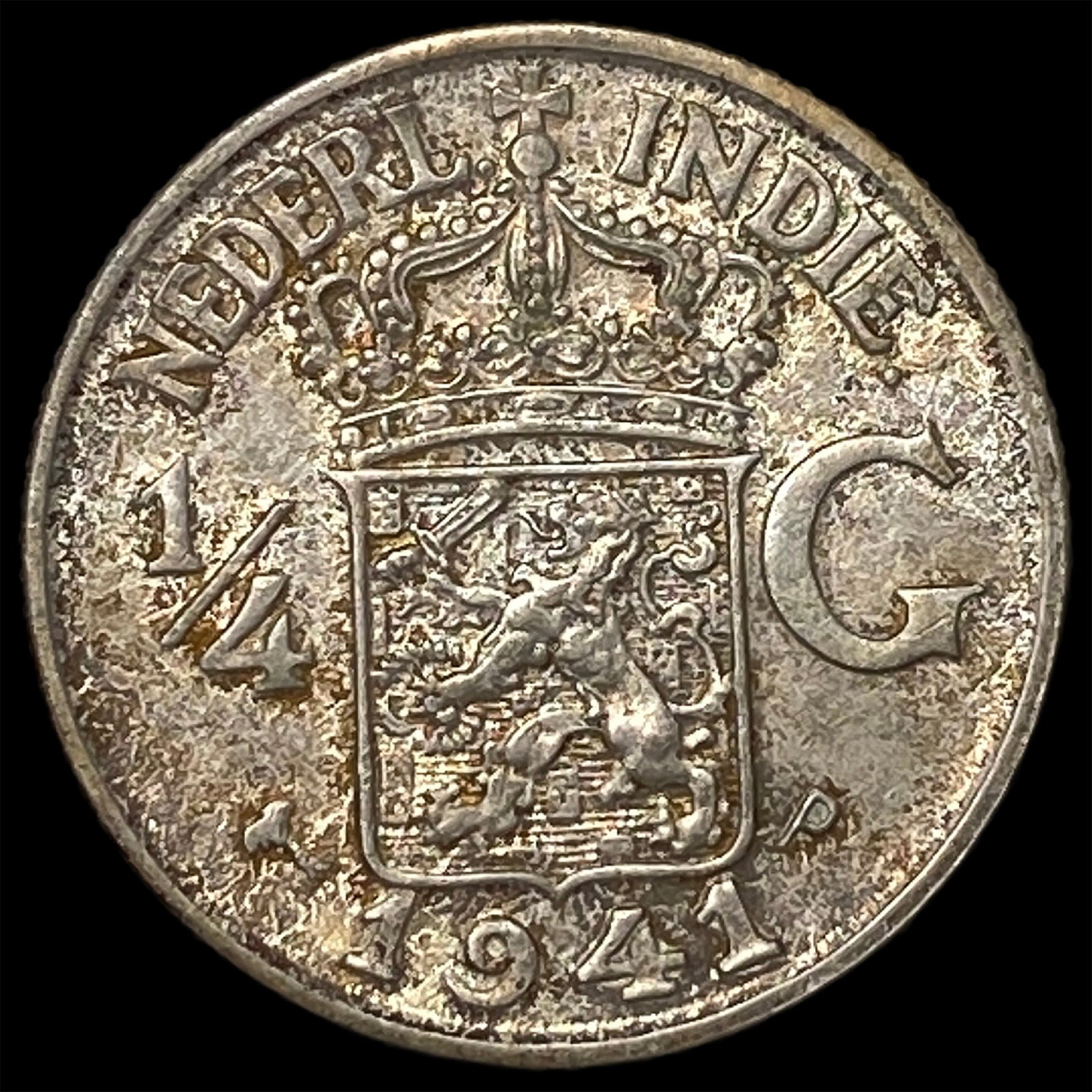 1941P Netherlands East Indies Silver 1/4 Gulden (1 of 2)