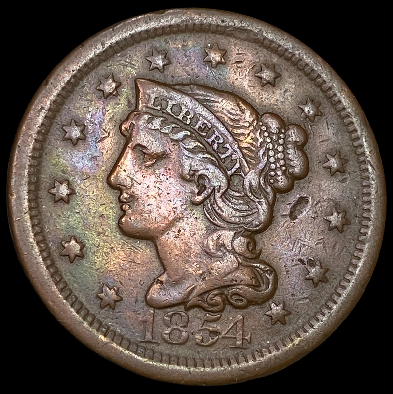 1854 Braided Hair Large Cent NEARLY UNCIRCULATED: 1854 Braided Hair Large Cent NEARLY UNCIRCULATED