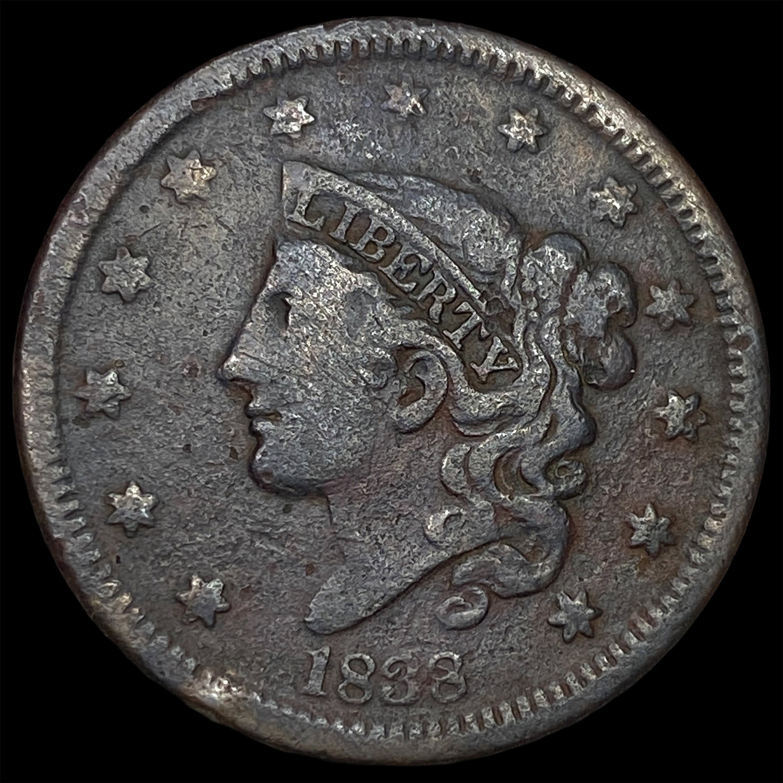 1838 Coronet Head Large Cent LIGHTLY CIRCULATED: 1838 Coronet Head Large Cent LIGHTLY CIRCULATED