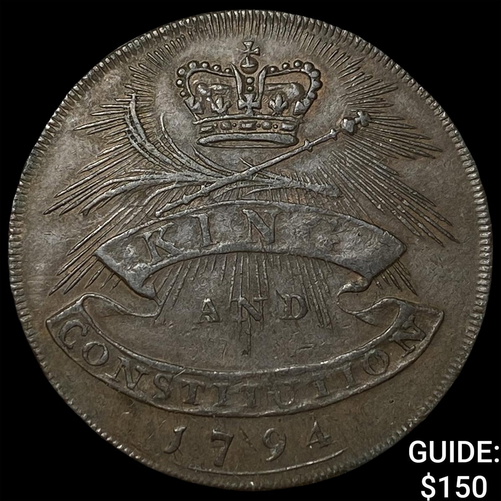 1794 U.K Essex Copper 1/4 Penny Token - Shire Hall: 1794 U.K Essex Copper 1/4 Penny Token - Shire Hall