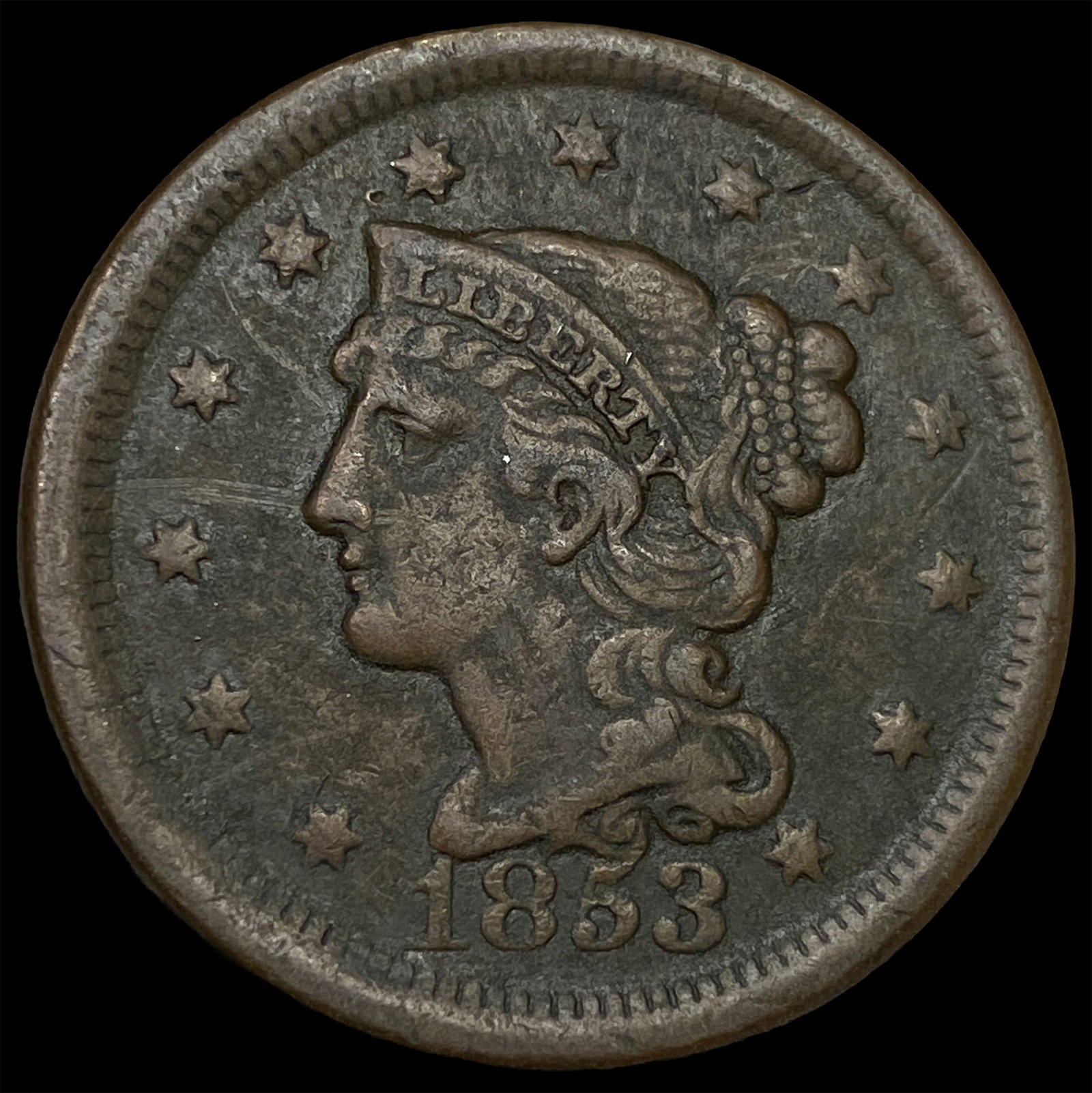 1853 Braided Hair Large Cent NEARLY UNCIRCULATED (1 of 2)