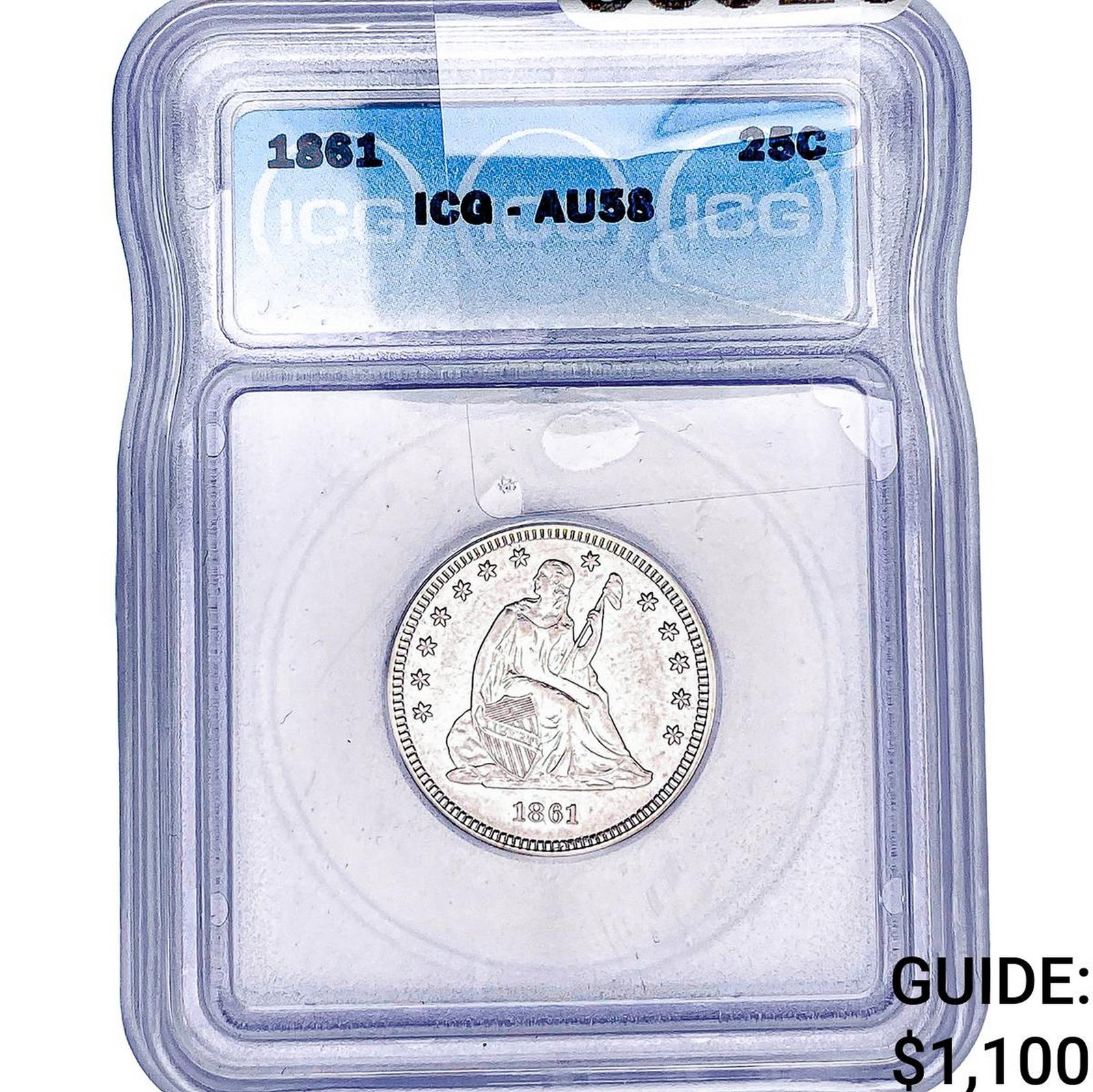 1861 Seated Liberty Quarter ICG AU58: 1861 Seated Liberty Quarter ICG AU58