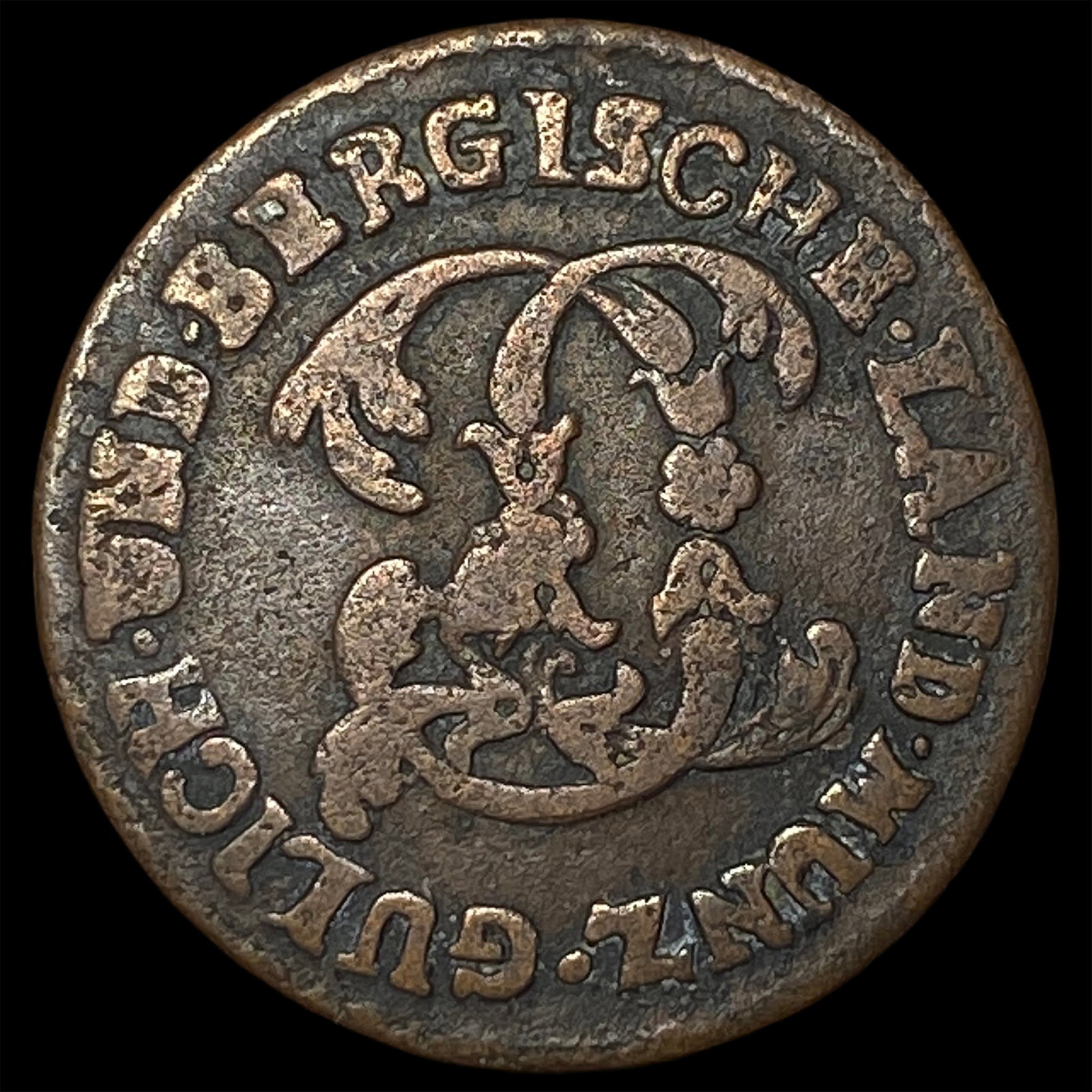 1785PR German States Julich-Berg Copper 1/4 Stater: 1785PR German States Julich-Berg Copper 1/4 Stater