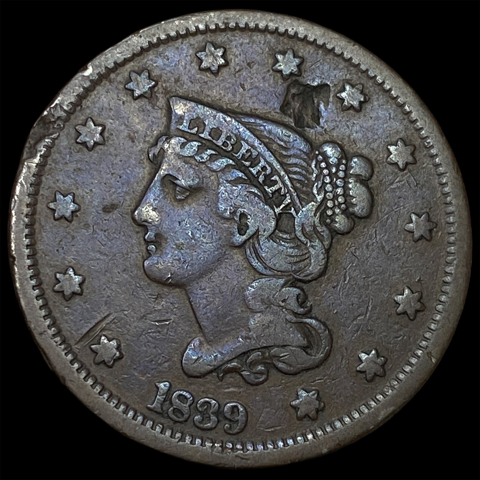 1839 Braided Hair Large Cent LIGHTLY CIRCULATED: 1839 Braided Hair Large Cent LIGHTLY CIRCULATED
